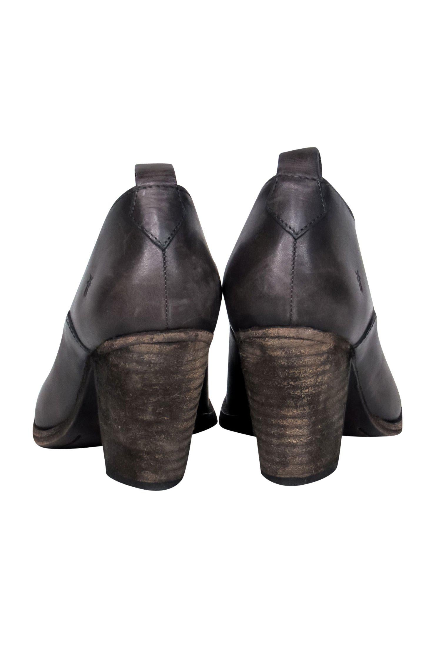 Frye Dark Grey Distressed Leather Booties with Stitching Detail - Size 6.5