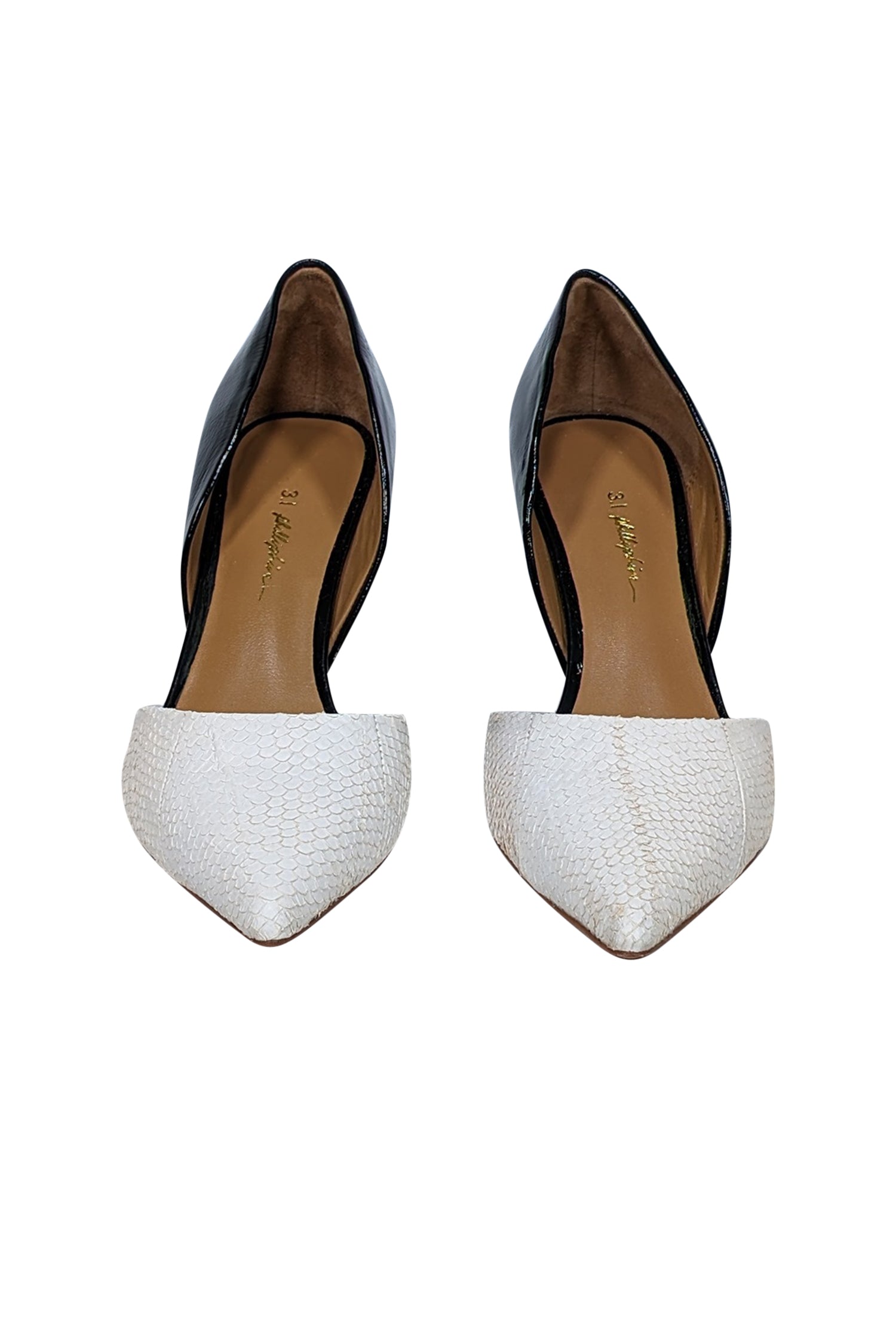 3.1 Phillip Lim - Stunning White Snake Embossed & Black Patent Leather Pumps, Size 6.5