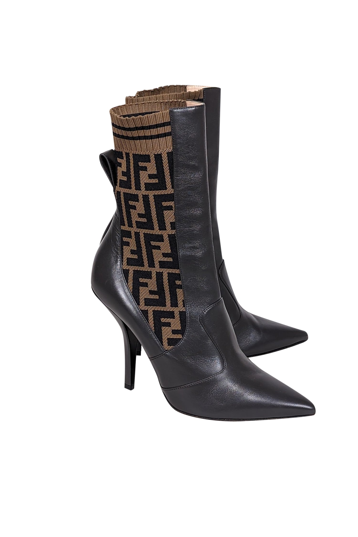 Fendi - Gorgeous Brown Leather & Monogram FF Knit Short Boots in Size 11