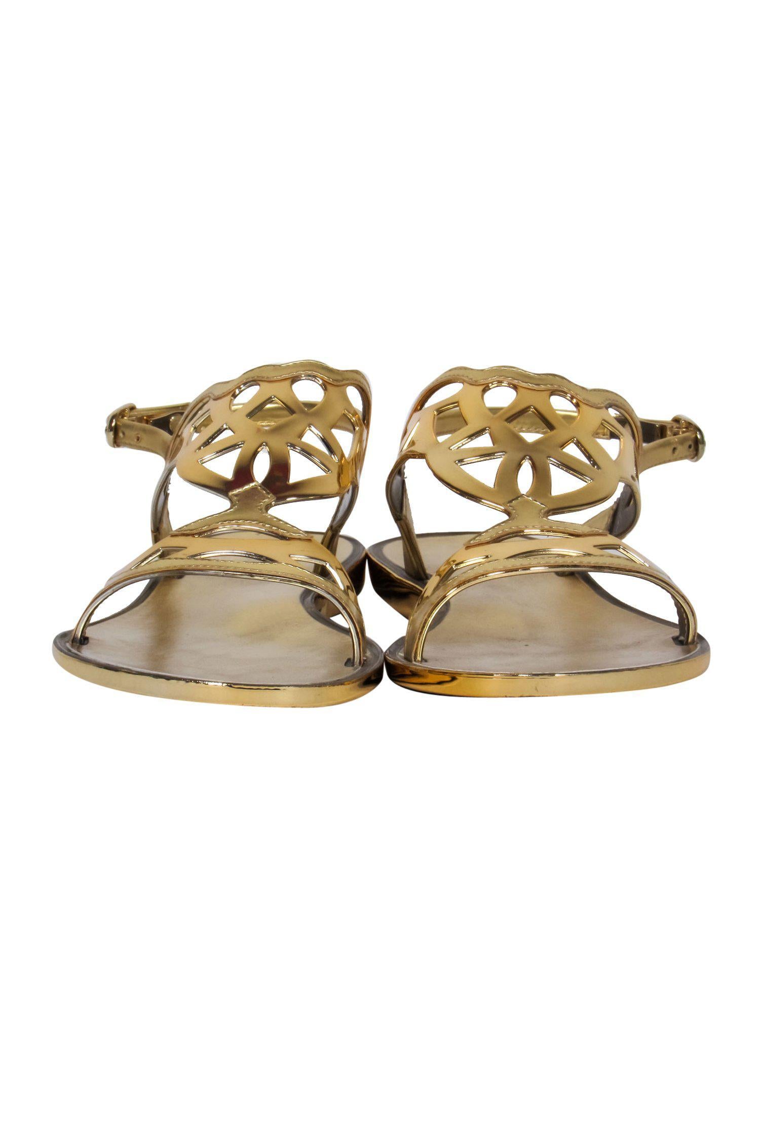 Stuart Weitzman Gold Patent Leather Cutout Sandals - Size 7
