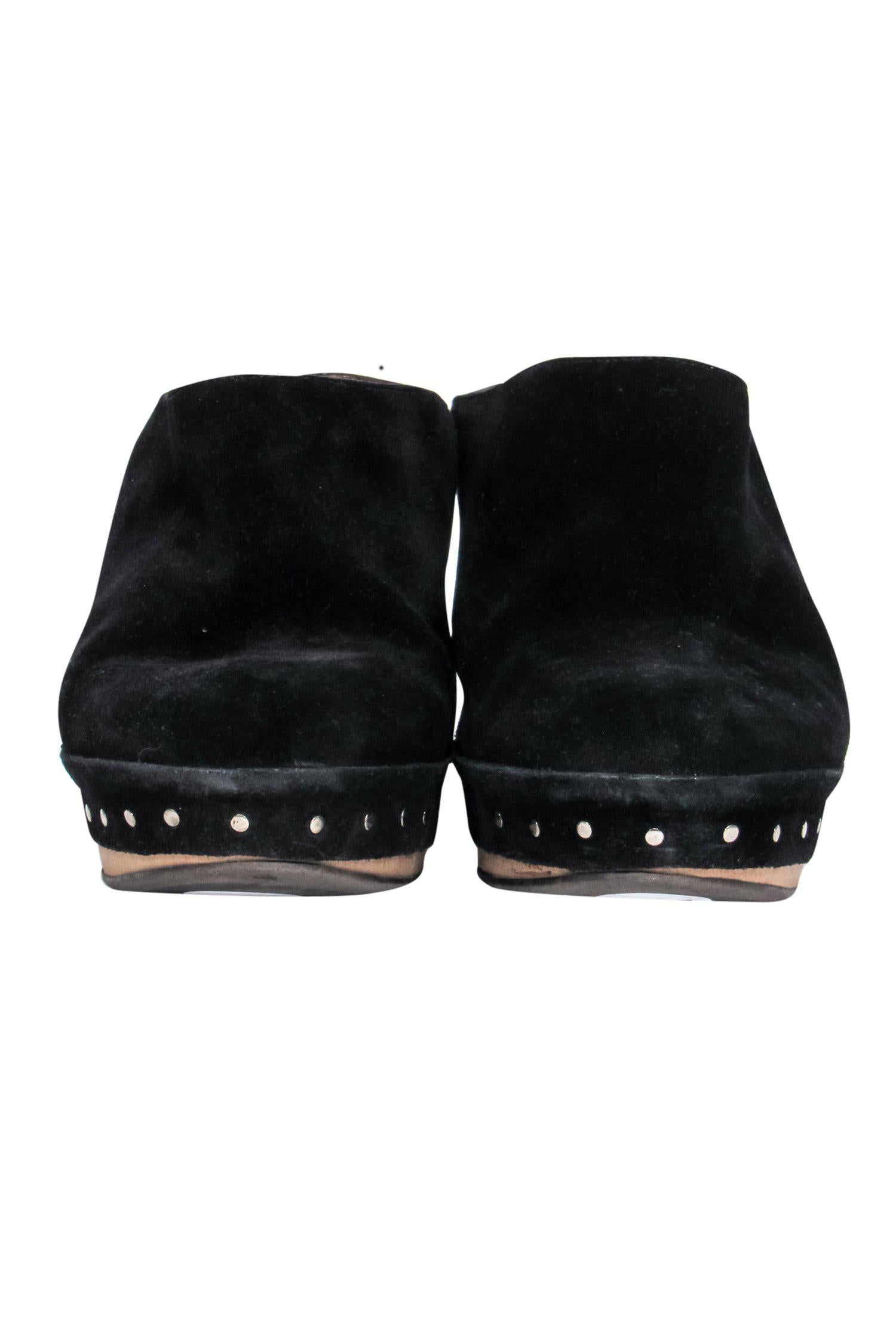 Marni Black Studded Suede Clog Mules - Size 8.5