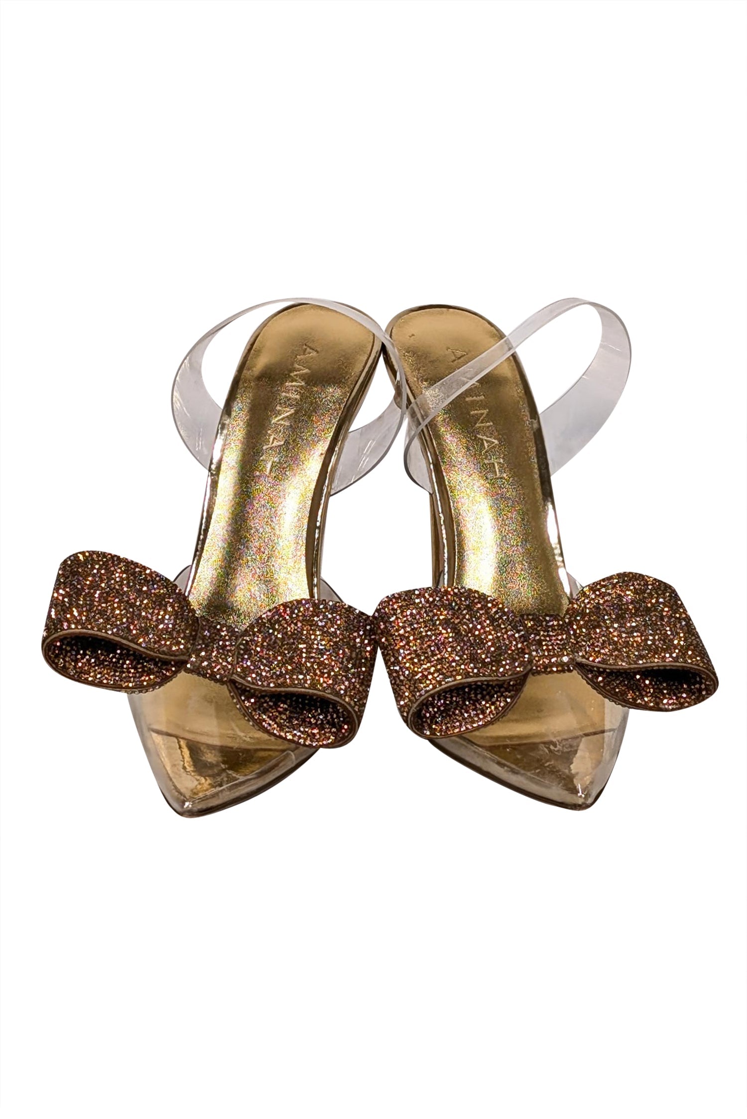 Aminah Abdul Jillil's Stunning Aloral Strappy Pumps with Gold Rhinestone Bow - Size 7