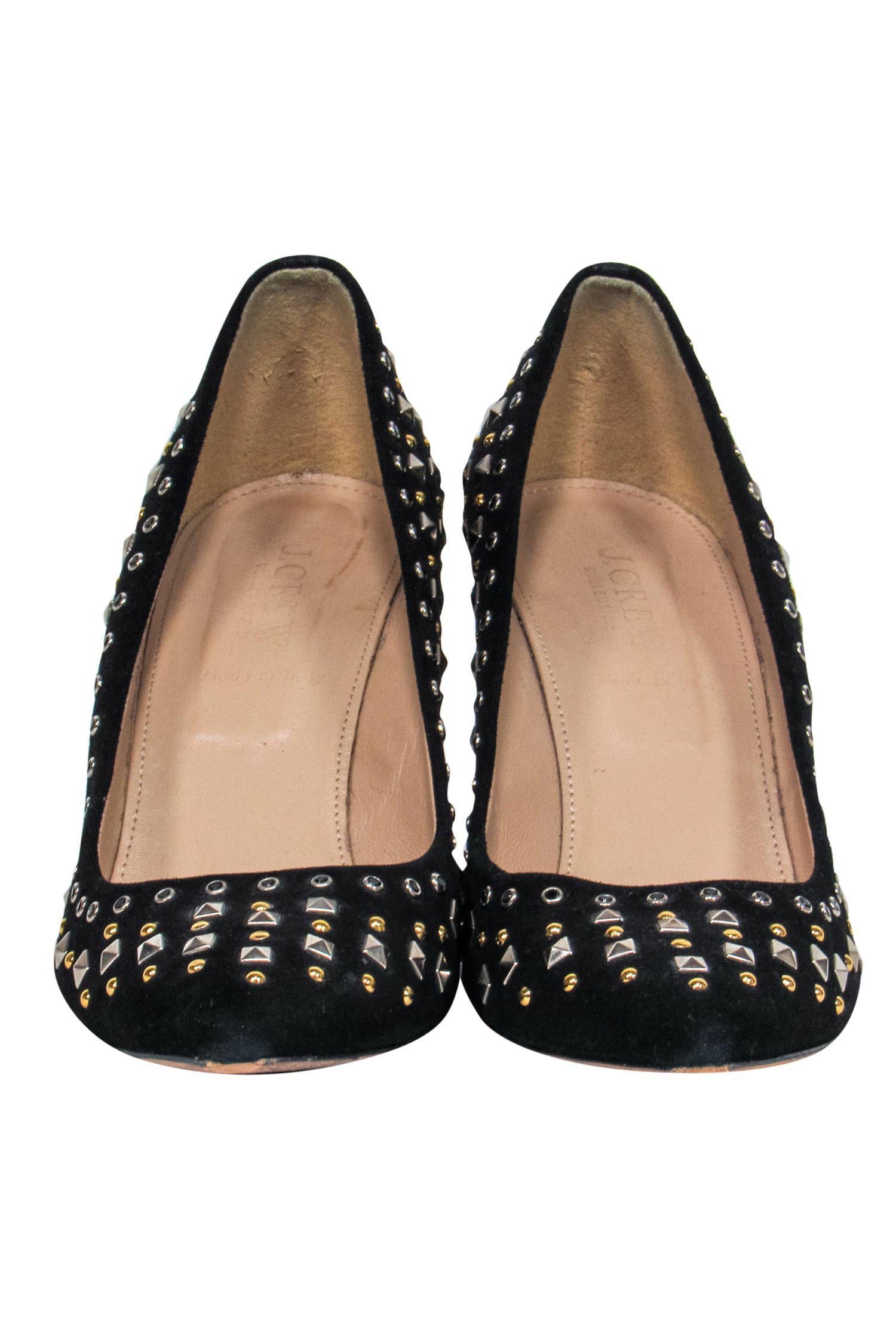 J.Crew's Stunning Black Suede Studded Pointed Toe Pumps - Size 9