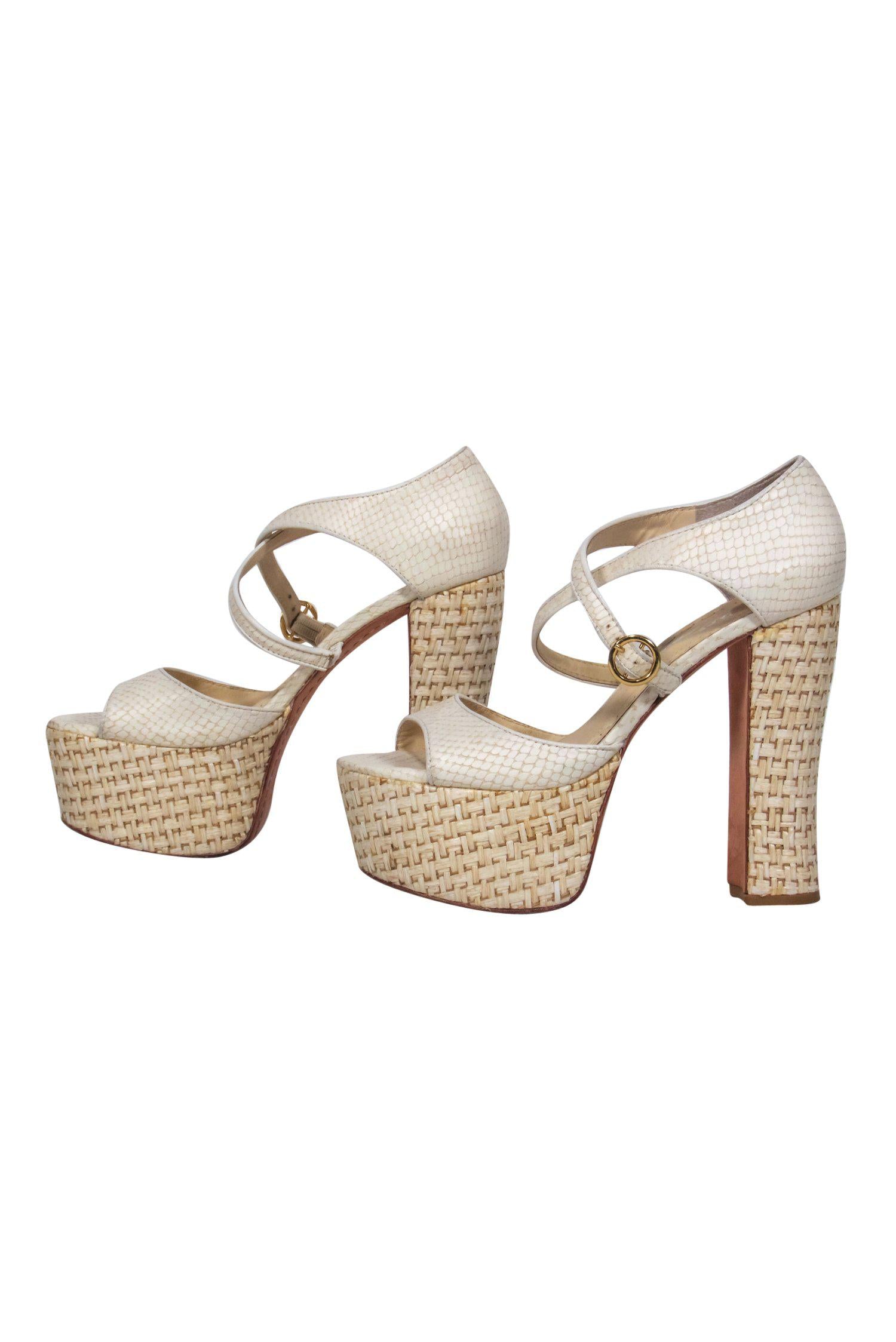 Alice & Olivia Cream Snakeskin & Woven Basket Platform Heels - Size 8 - Elevate Your Style!