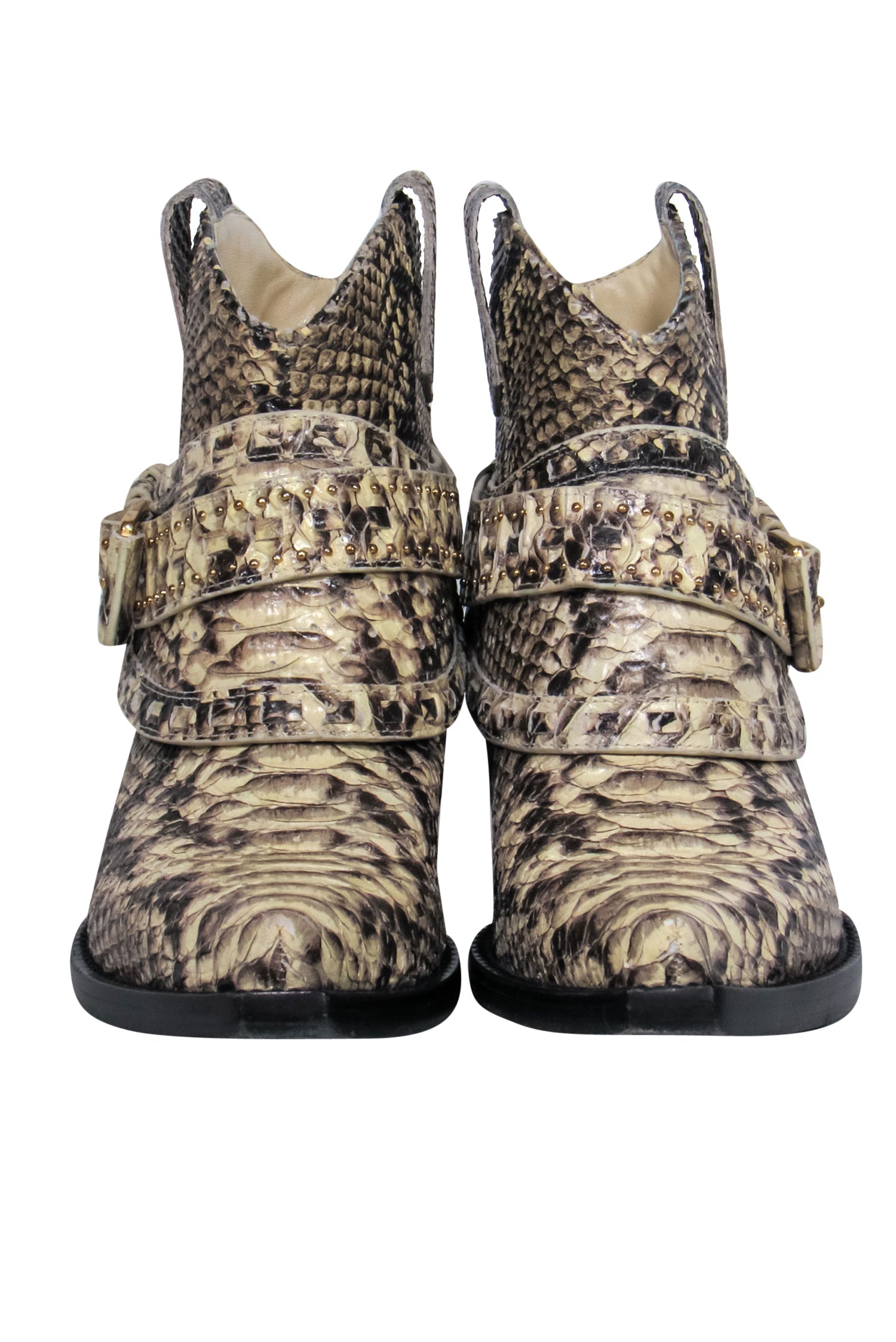 Zimmermann Beige Snakeskin Embossed Studded Cowboy Booties - Size 6.5
