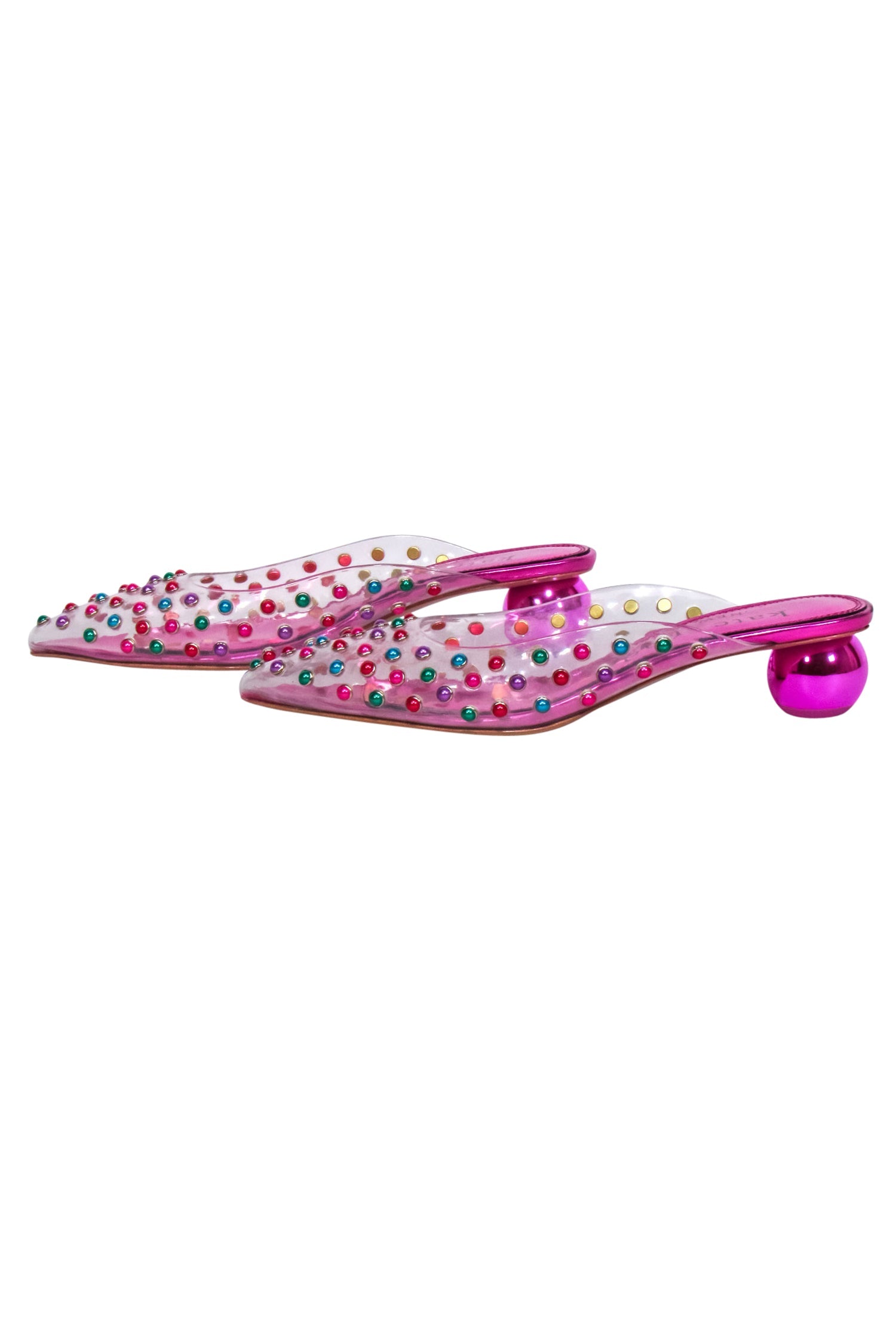 Kate Spade Pink Metallic Mules with Multi - Color Embellishments, Size 6