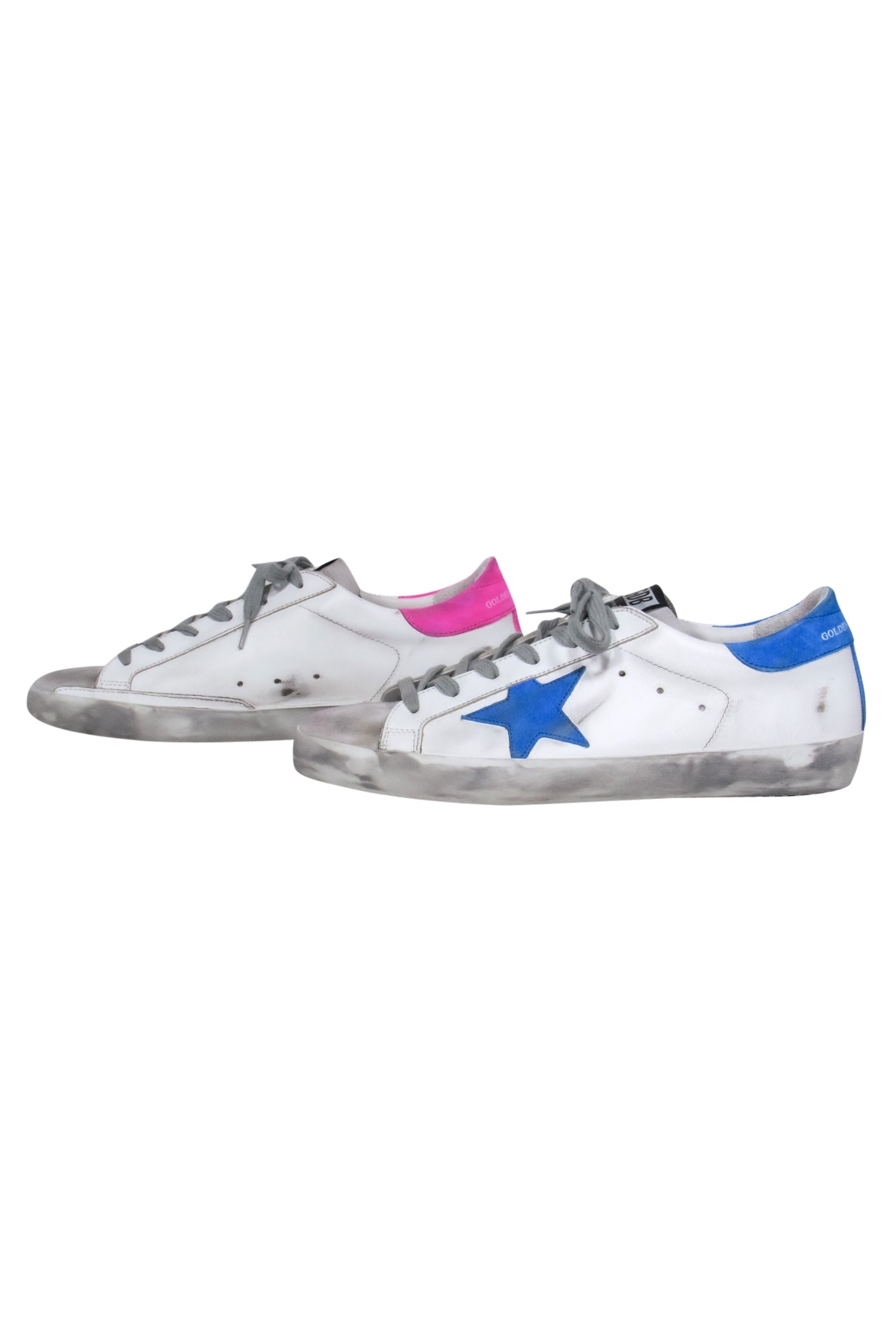 Golden Goose Private Edition White Sneakers with Stunning Blue & Pink Trim - Size 10