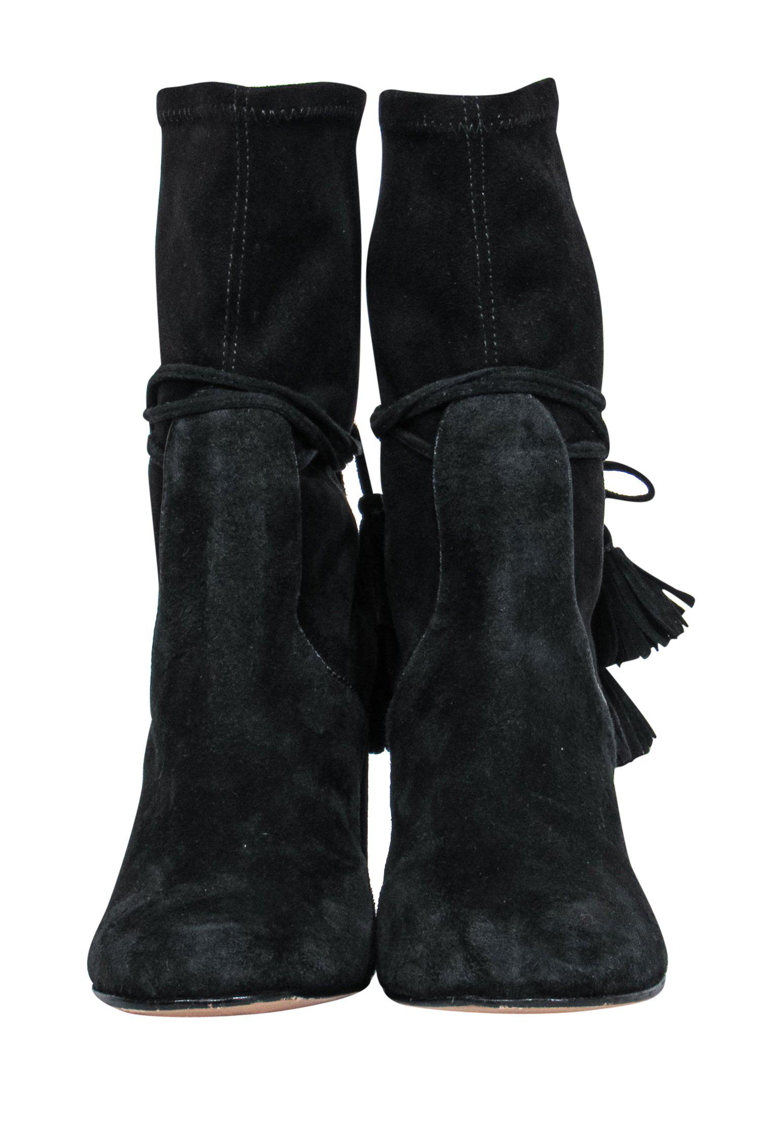 Rachel Zoe's Bohemian Black Suede Tassel Booties - Size 6