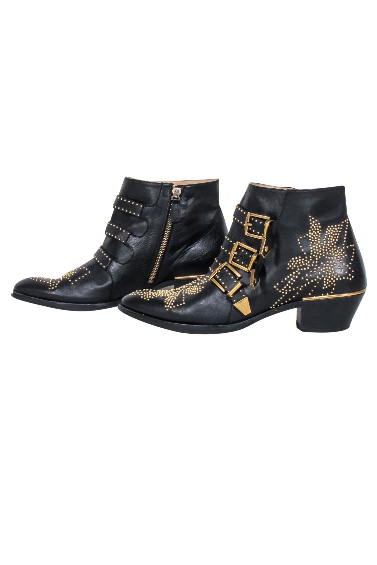 Chloe Black Leather Gold Studded Susanna Booties - Size 11: A Fashion Statement!