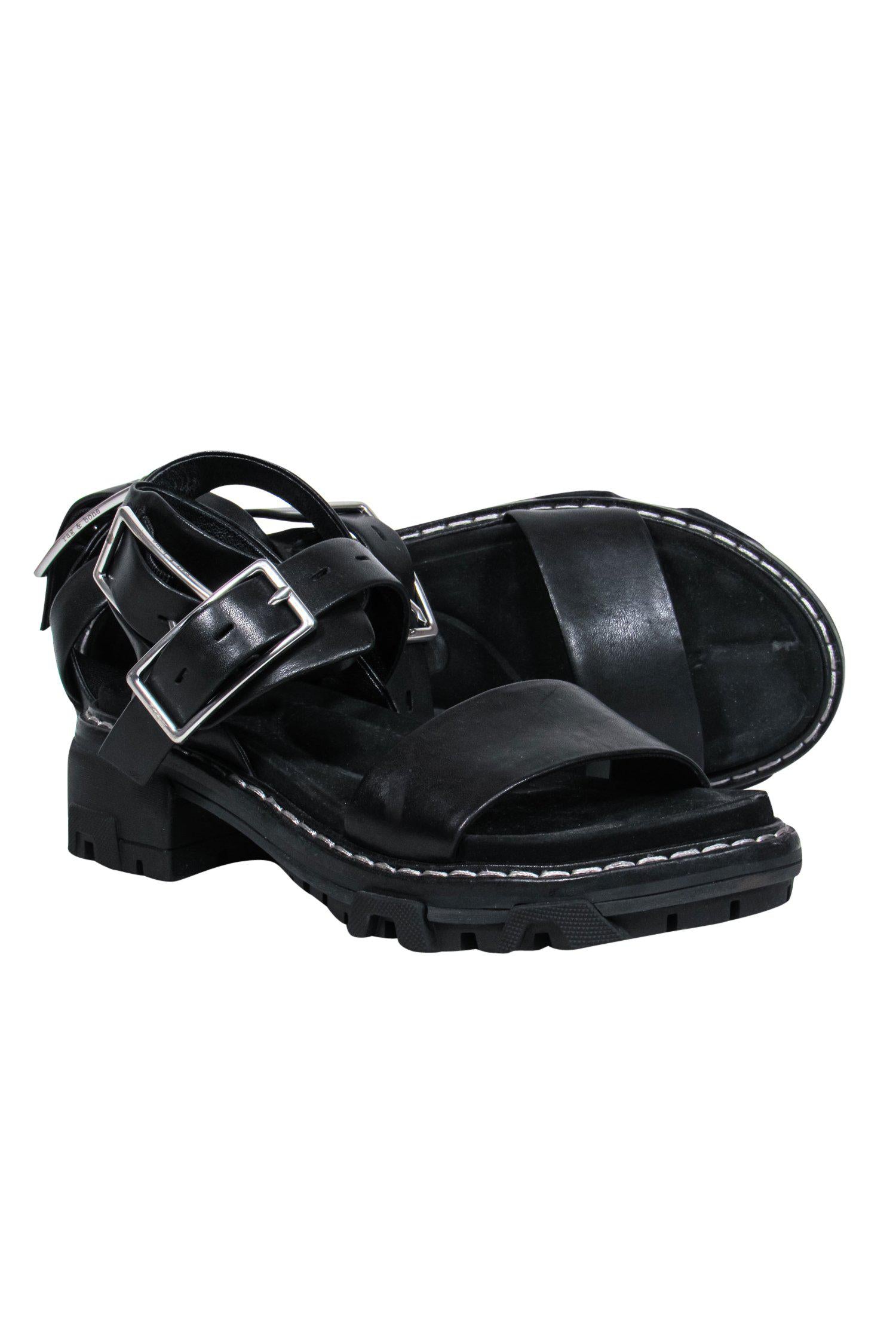 Rag & Bone Black Strappy Leather Platform Sandals - Size 6