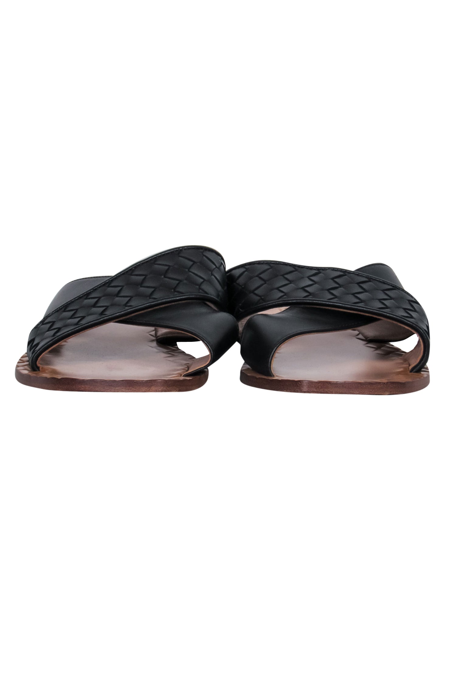 Bottega Veneta - Stunning Black & Tan Woven Leather Crisscross Slide Sandals in Size 8