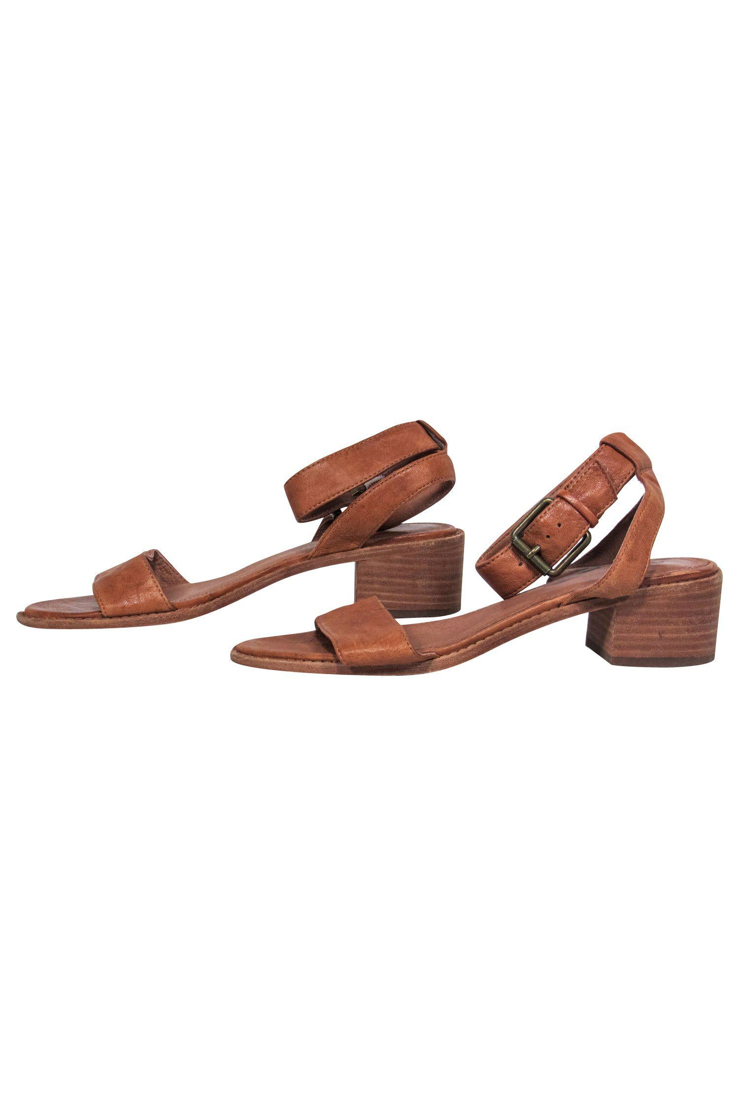 Frye Brown Leather Ankle Strap Heeled Sandals - Size 8, Perfect for Summer!