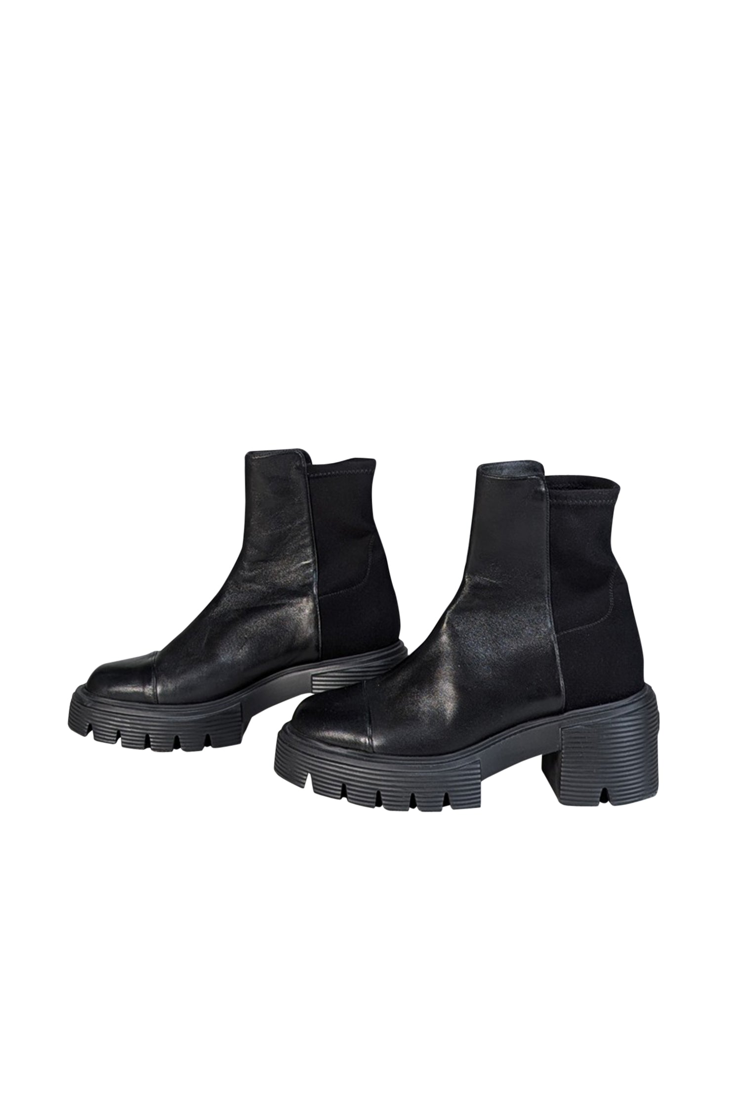 Stuart Weitzman's Stylish Black Platform Chunky Leather Short Boots - Size 8