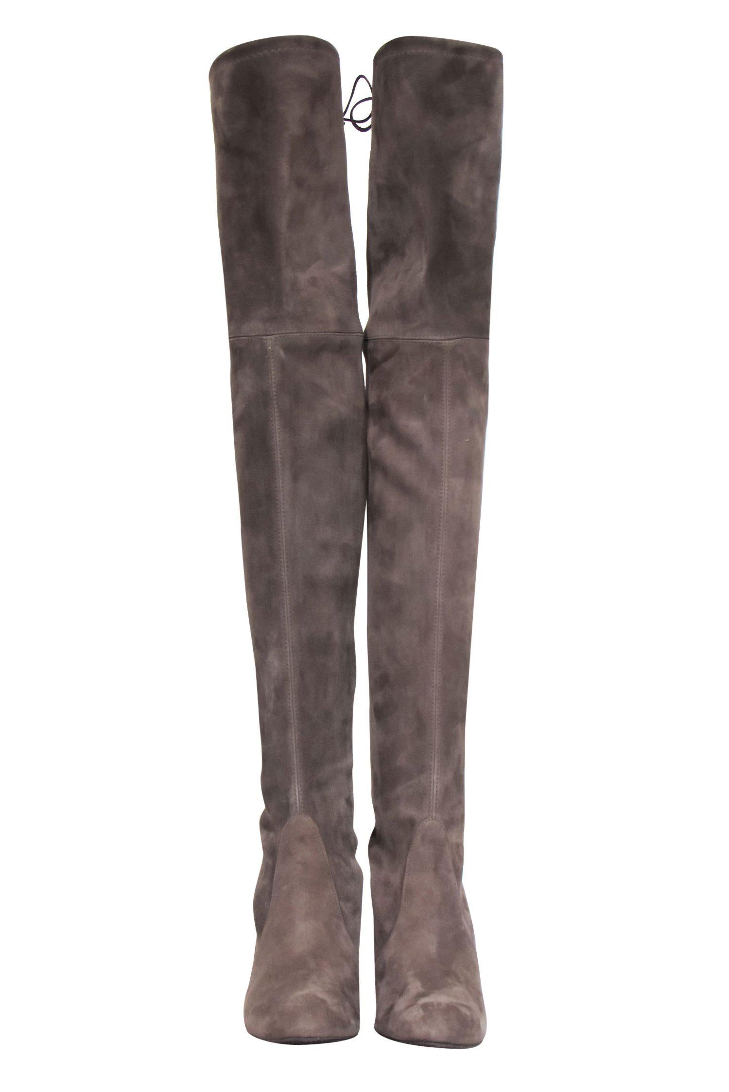 Stunning Stuart Weitzman Taupe Suede Over-the-Knee Heeled Boots - Size 7