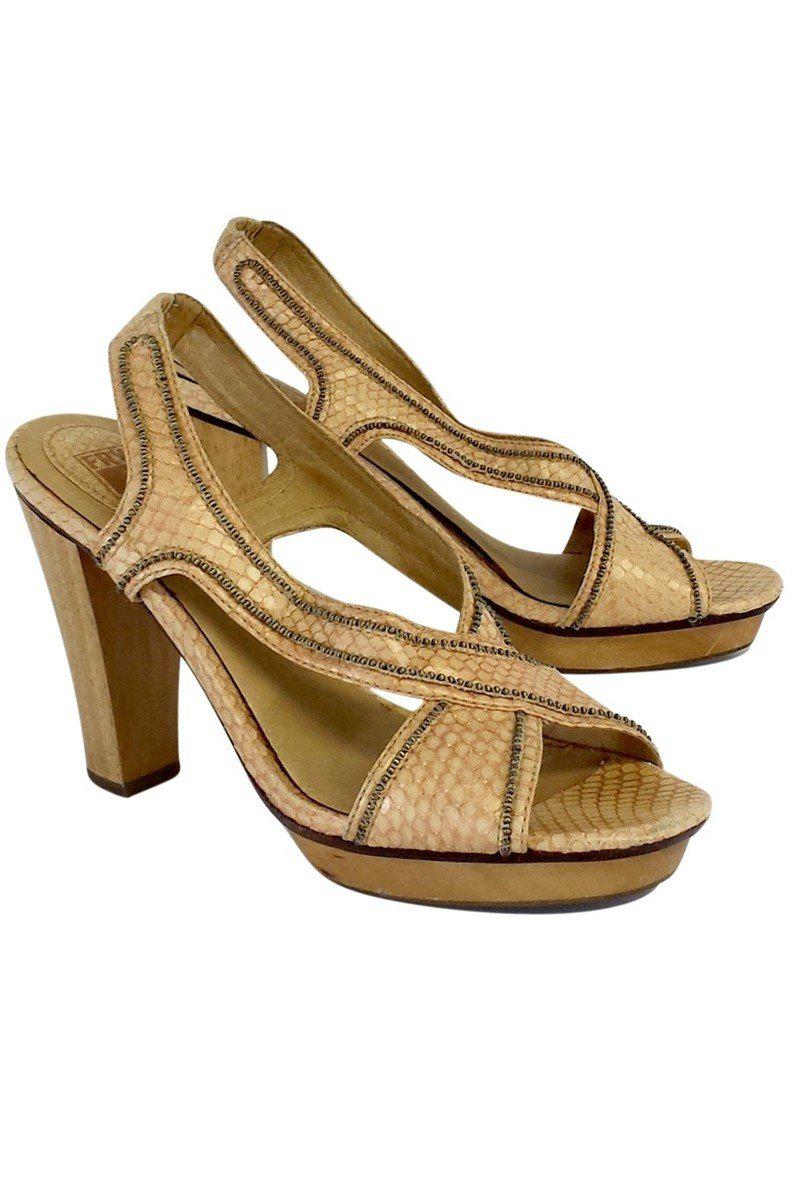 Frye's Gorgeous Tan Snakeskin Leather Beaded Heels in Size 7.5 - Grab Yours Now!