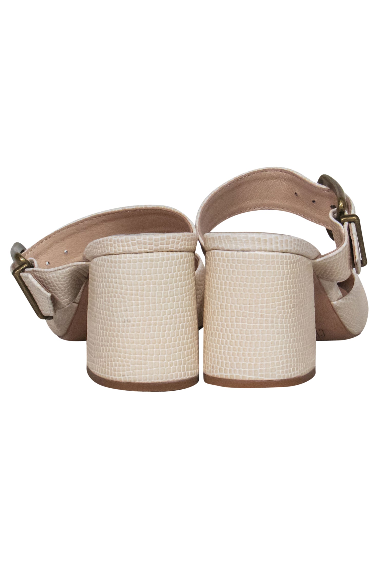 Charlotte Stone Cream Embossed Square Toe Buckle Heels - Size 7: Glam Up Your Day!