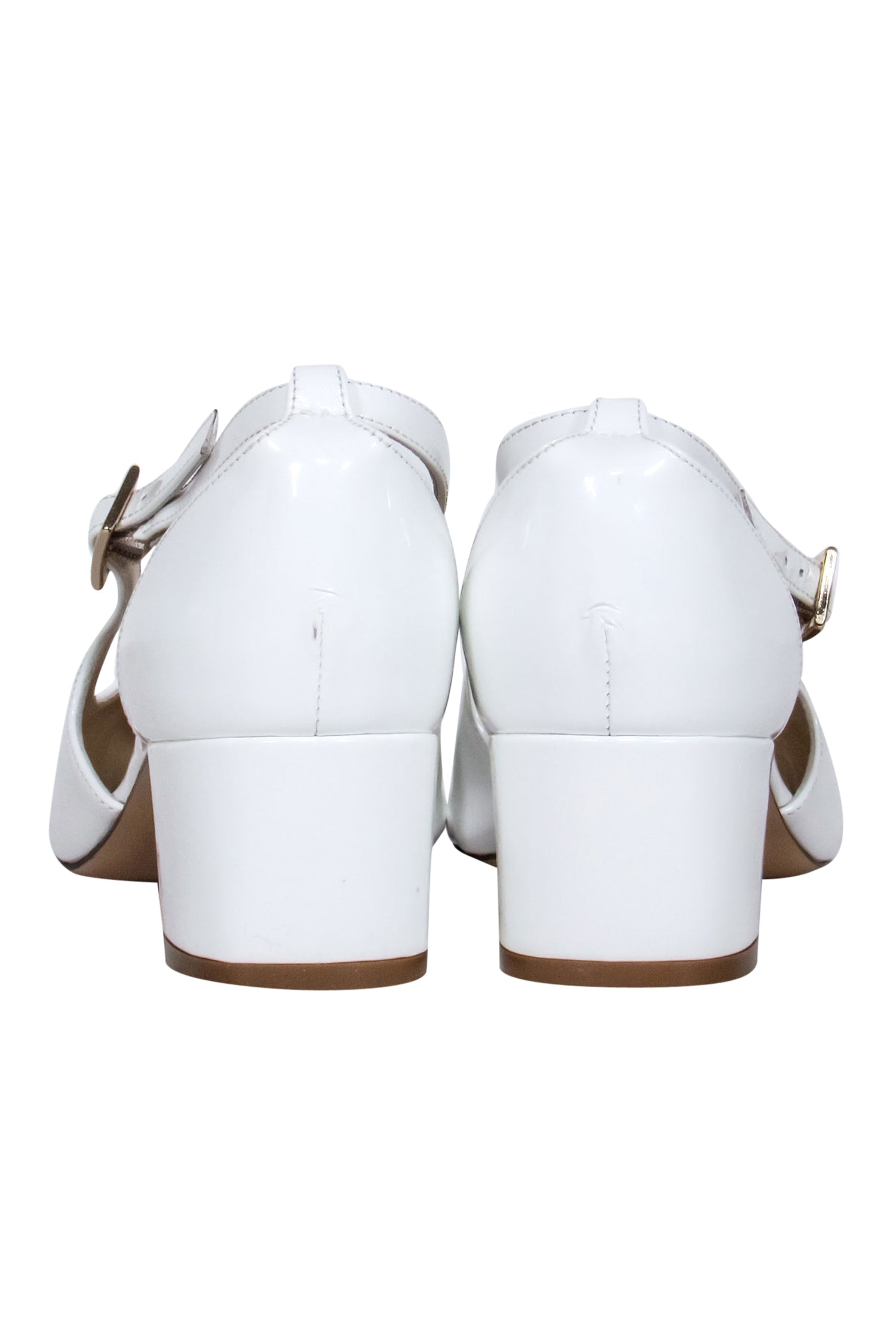 Bruno Magli's Stunning Patent White Leather Pointed Toe Cap Block Heels - Size 7.5