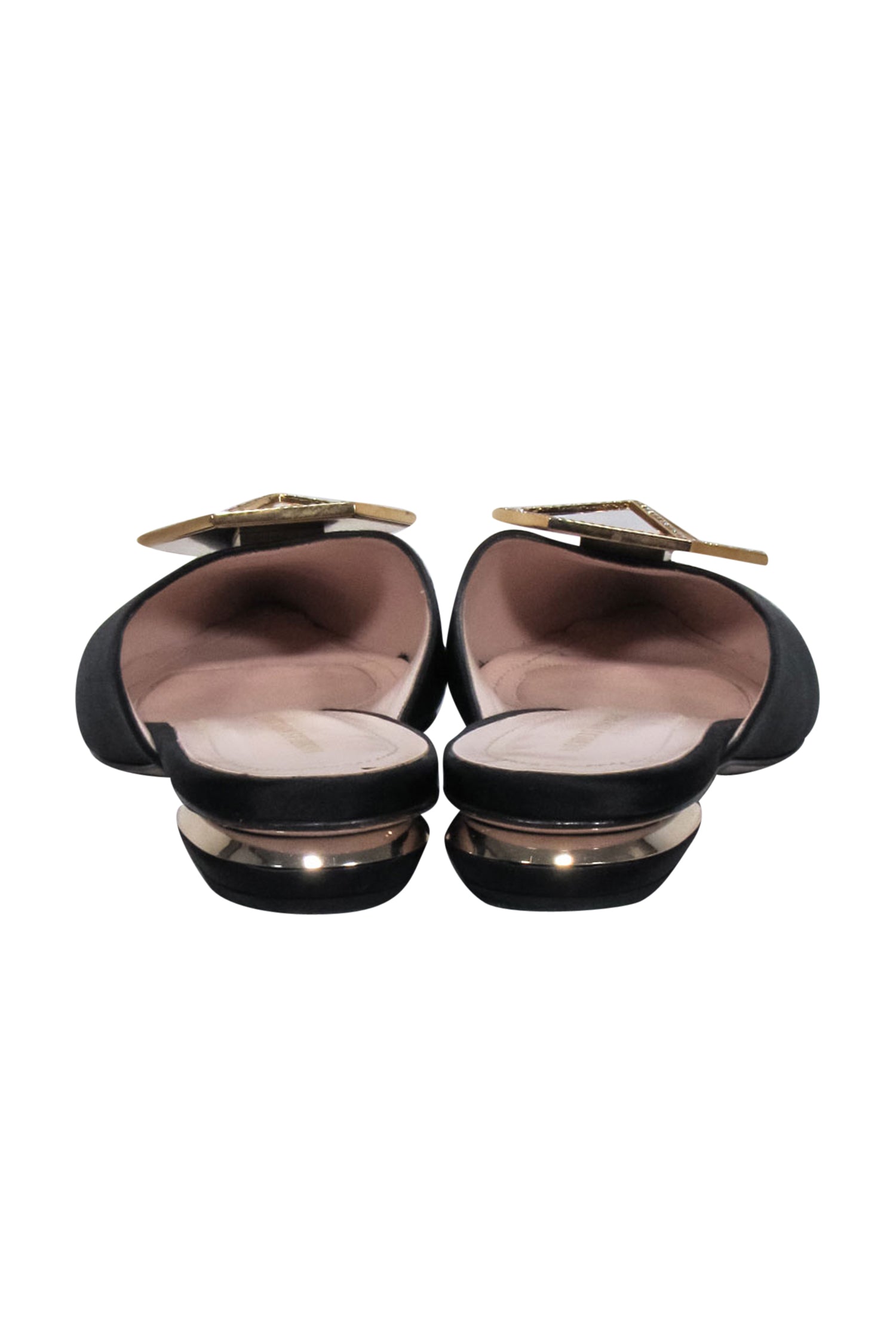 Nicholas Kirkwood Black Satin Crystal Toe Mule Flats - Size 7.5
