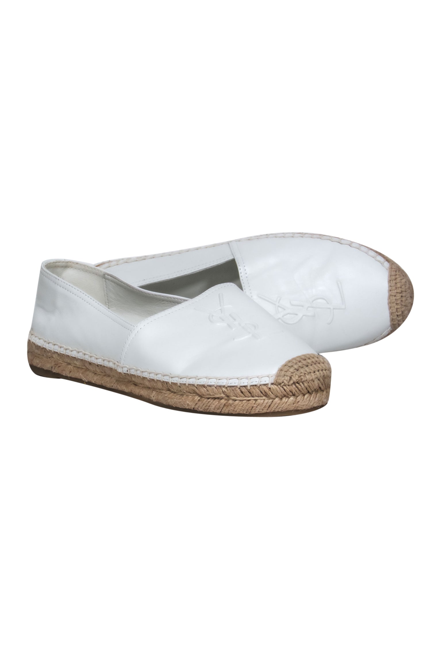 Yves Saint Laurent White Leather Logo Embossed Espadrilles - Size 11: Summer Fashion Must-Have