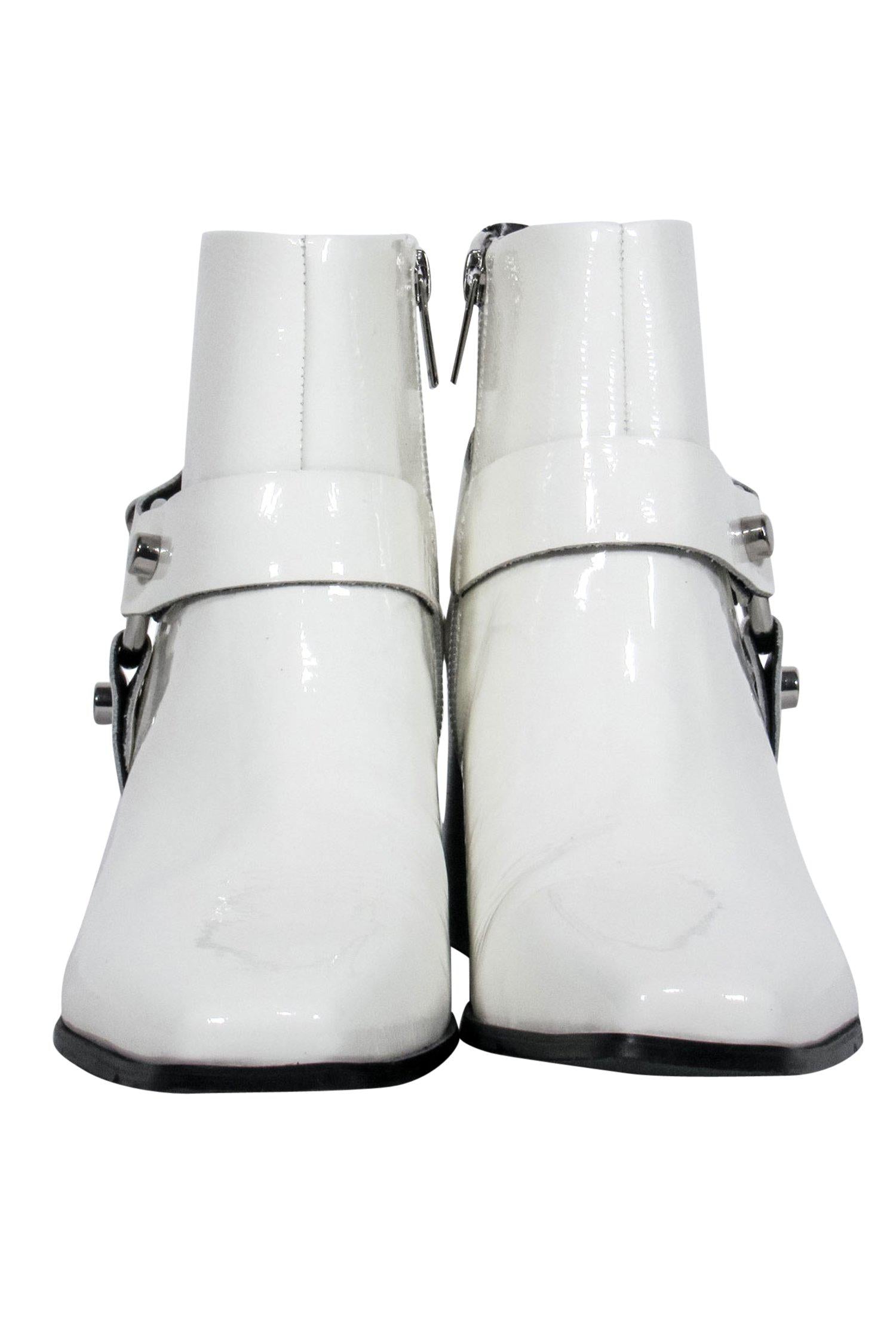 Marc Fisher White Patent Leather Buckle Booties - Size 8.5: Hot and Edgy!