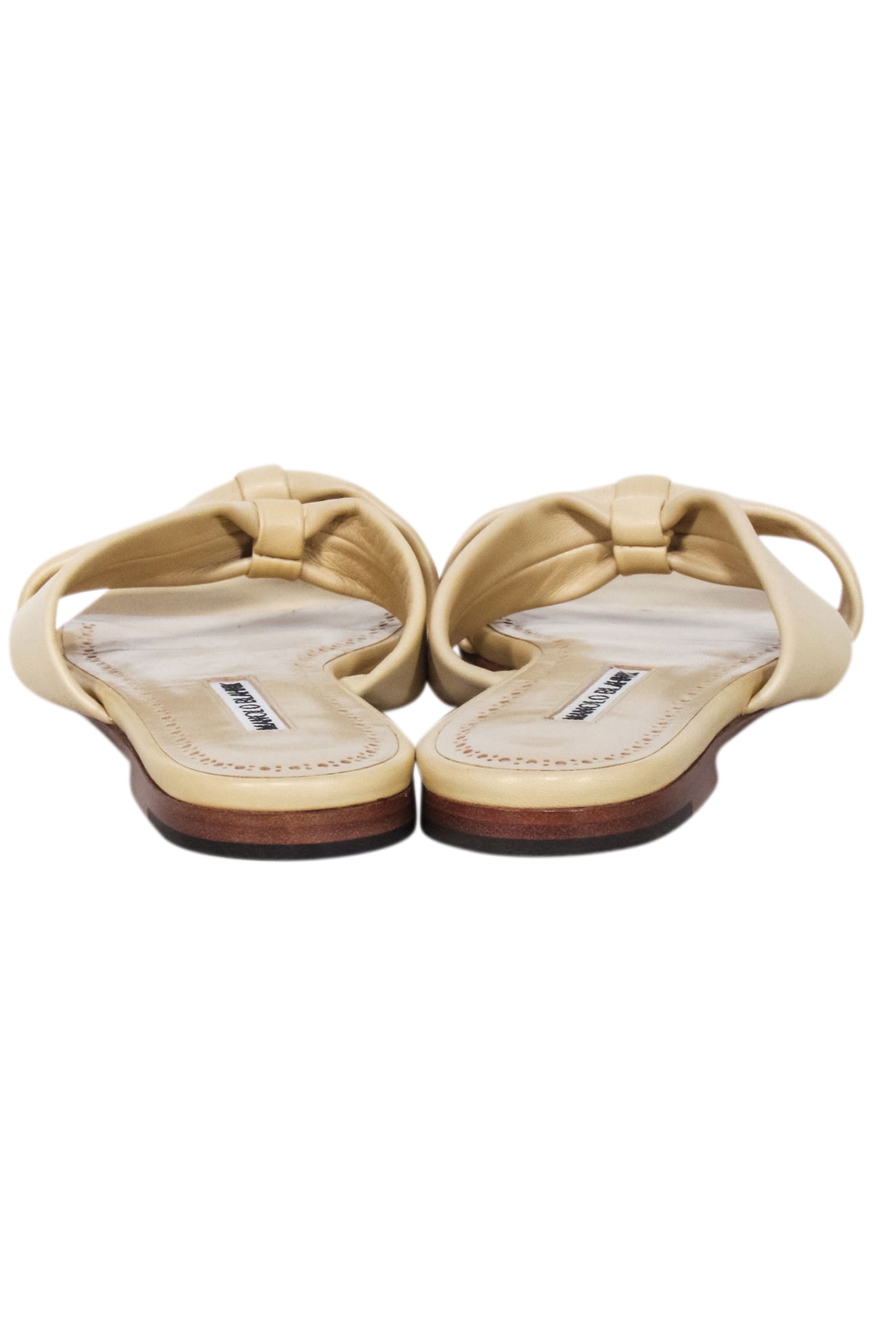 Manolo Blahnik's Irresistible Light Beige Nappa Leather Pallera Knotted Sandals - Size 7