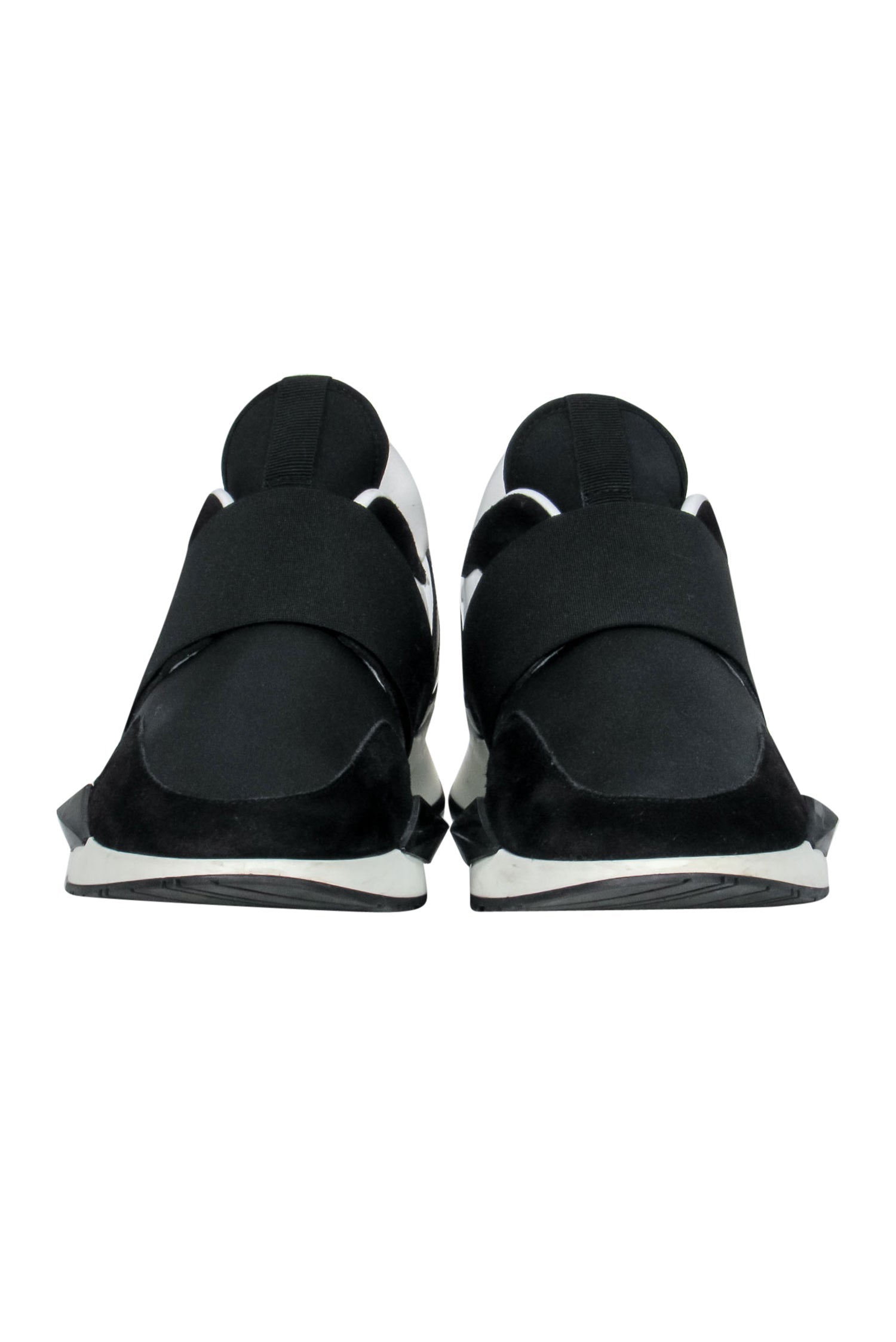 Givenchy - Stylish Black & White Suede & Patent Leather Platform Sneakers with Elastic Strap, Size 8