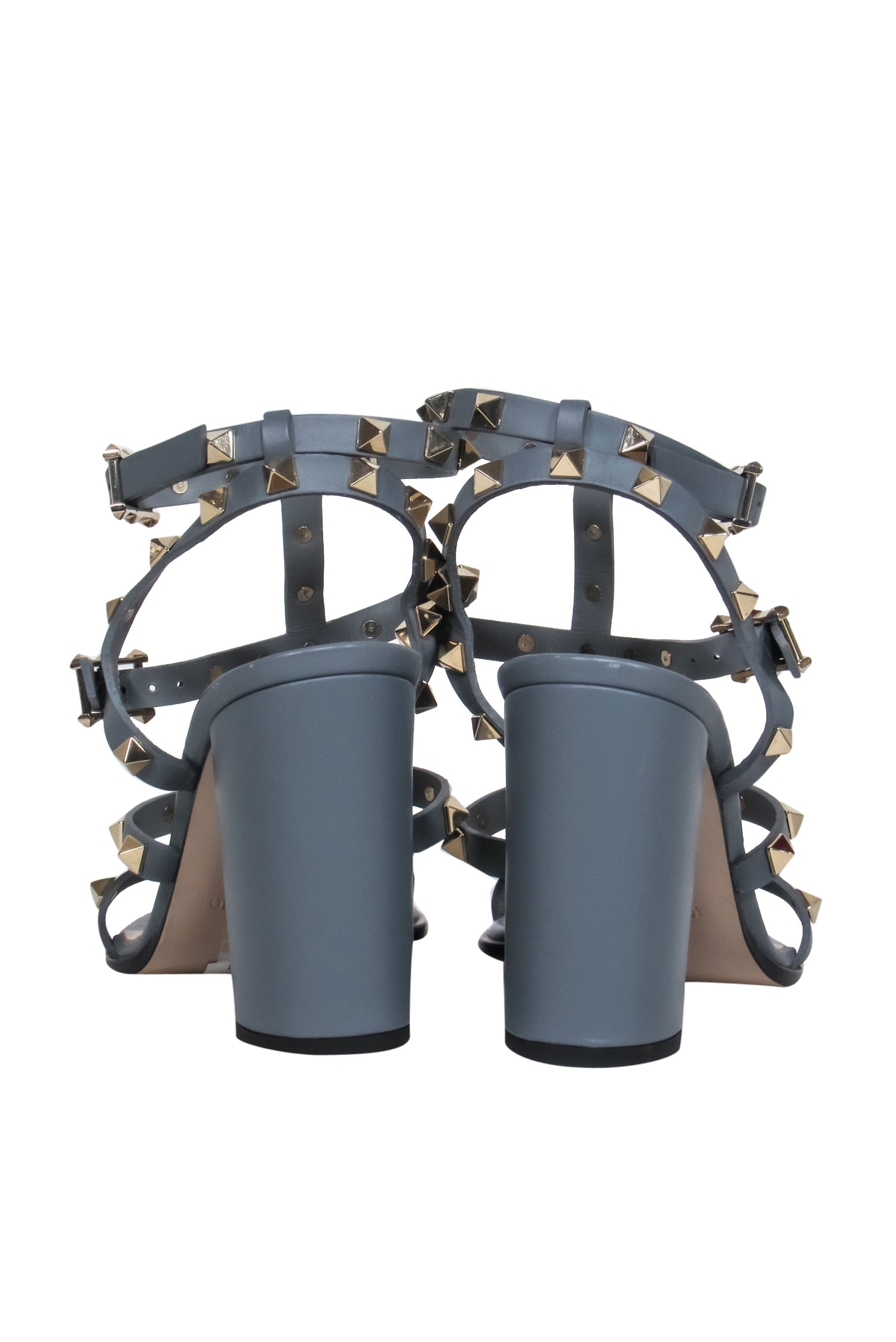 Valentino Dusty Grey Rockstud Strappy Heels with Double Clasp - Size 6