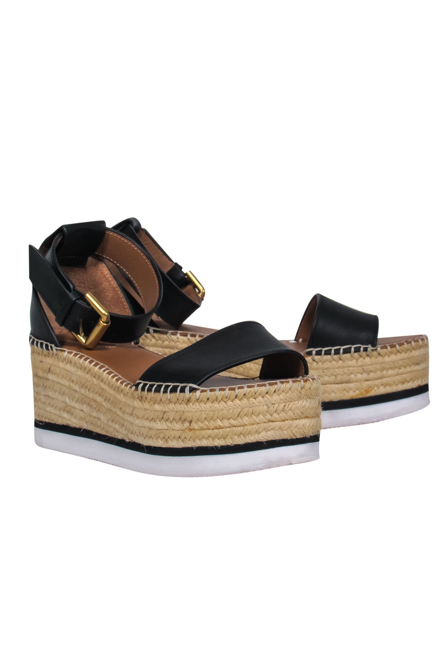 See by Chloe - Stunning Black Leather Espadrille Flatform Sandals in Size 8