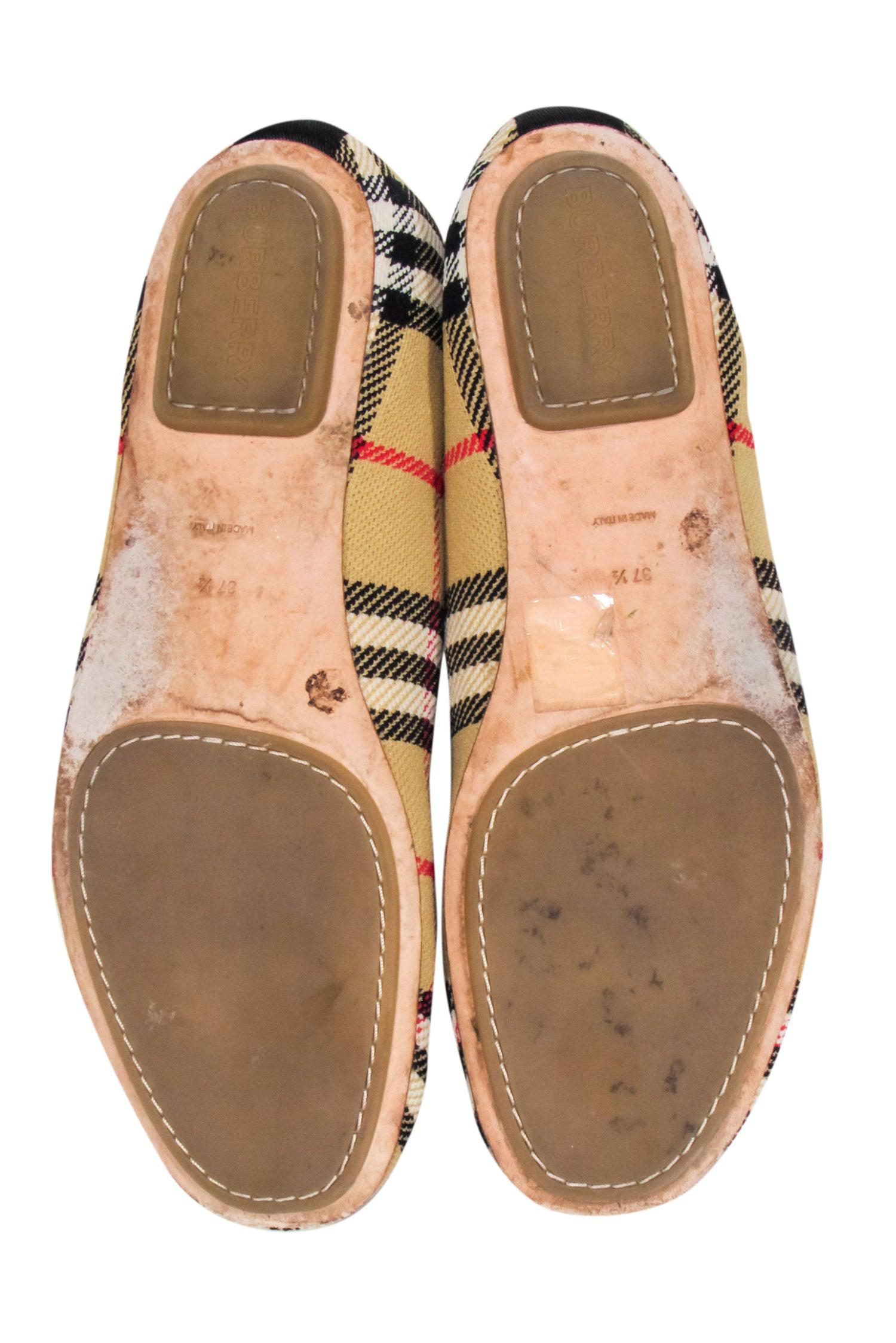 Burberry's Irresistible Beige Signature Plaid Flat Shoes - Size 7.5
