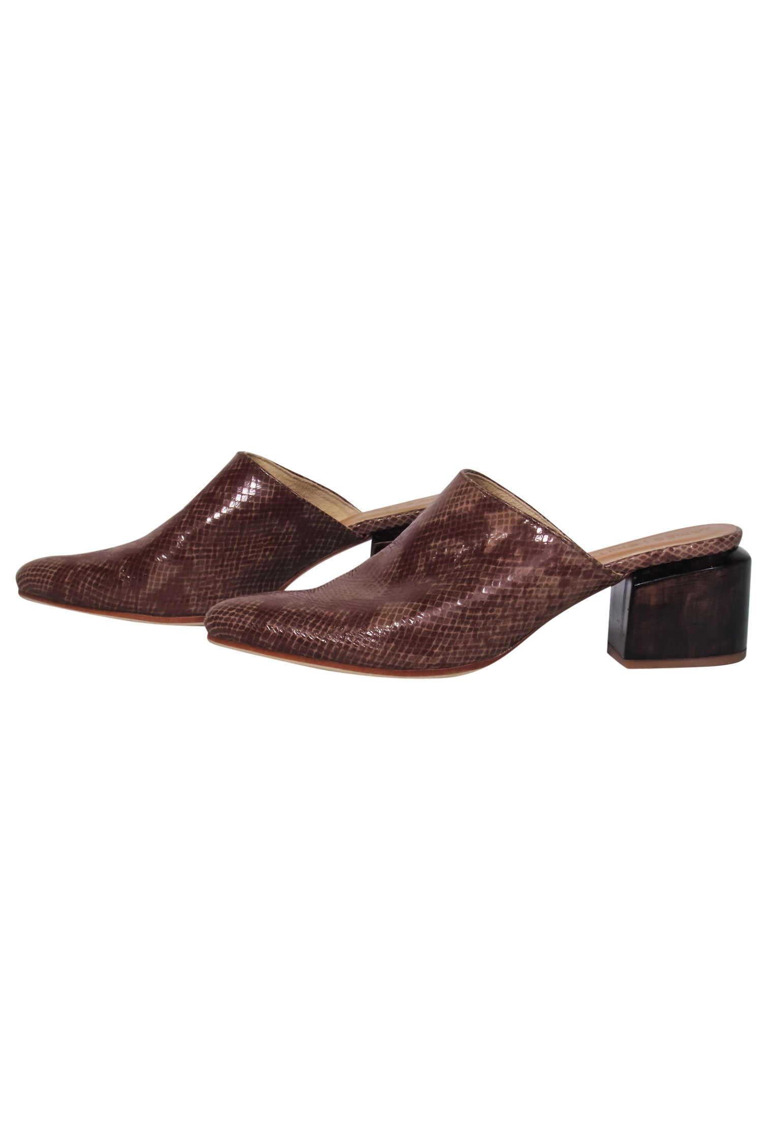 James Smith Brown Snakeskin Pointed Toe Heeled Mules - Size 10: Fashion's Wild Choice!