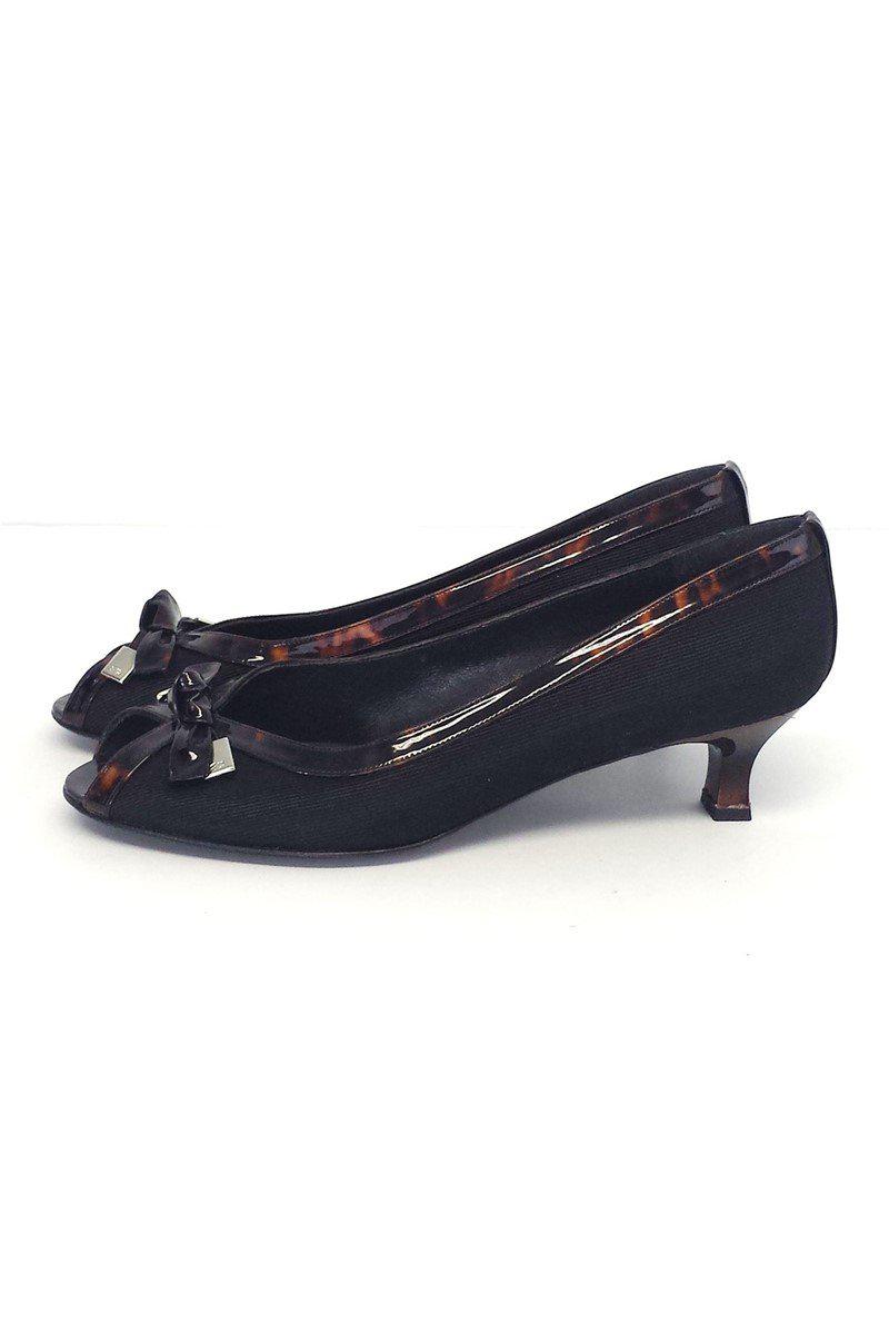 Stuart Weitzman's Stunning Black Peep Toe Pumps with Tortoise Trim - Size 9!
