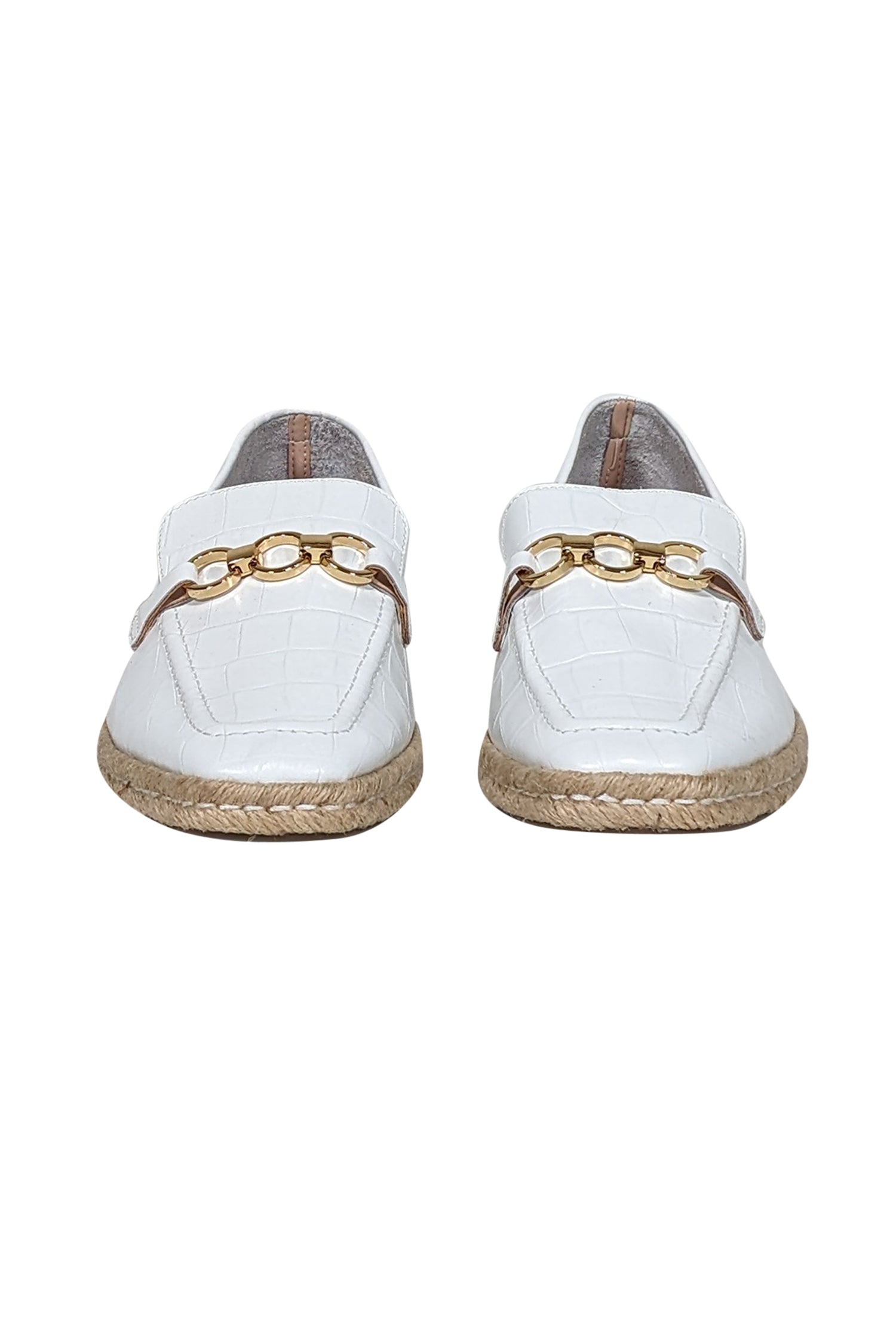 Schutz White Croc-Embossed Leather Espadrille Loafers - Size 8.5 - Spring Fashion Must-Have