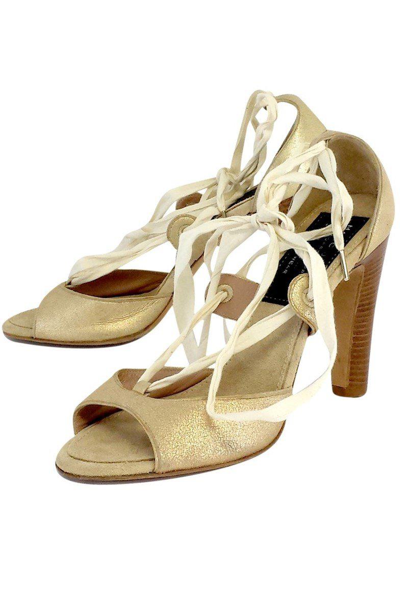 Marc Jacobs Gold Suede Lace-Up Open Toe Heels - Size 8.5 - A Must-Have!