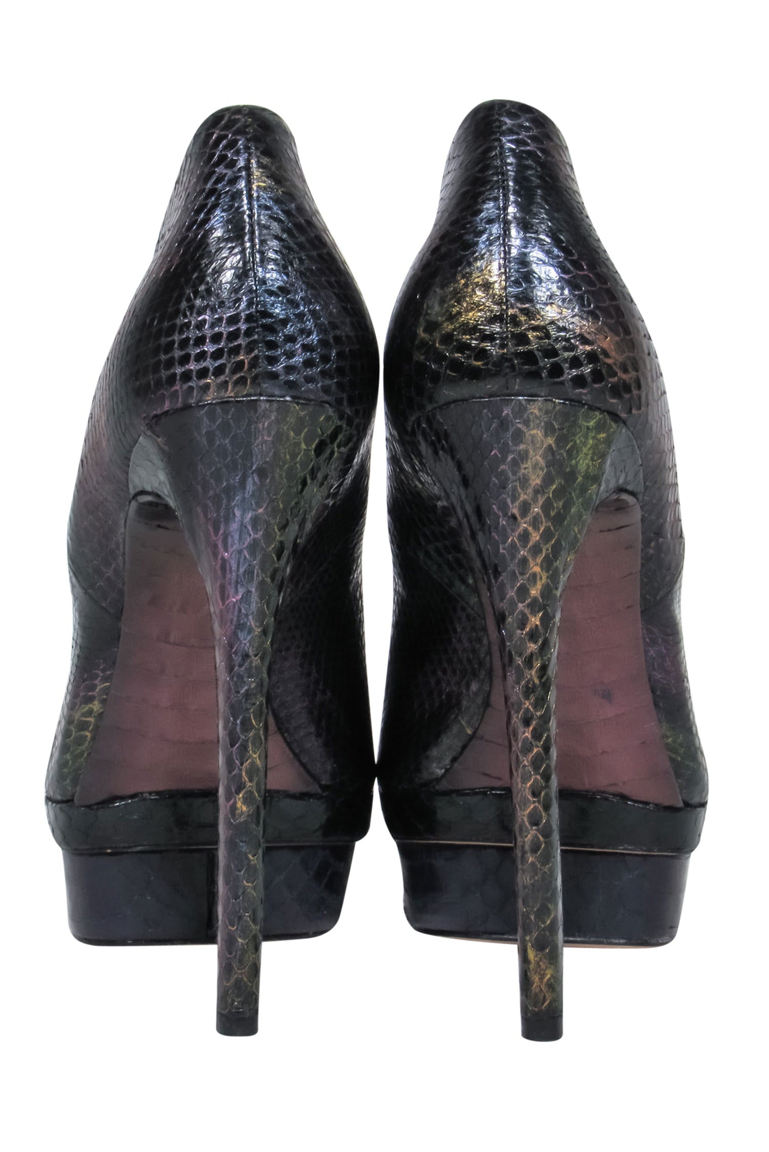 Brian Atwood Purple & Brown Snakeskin Leather Platform Pumps - Size 9.5