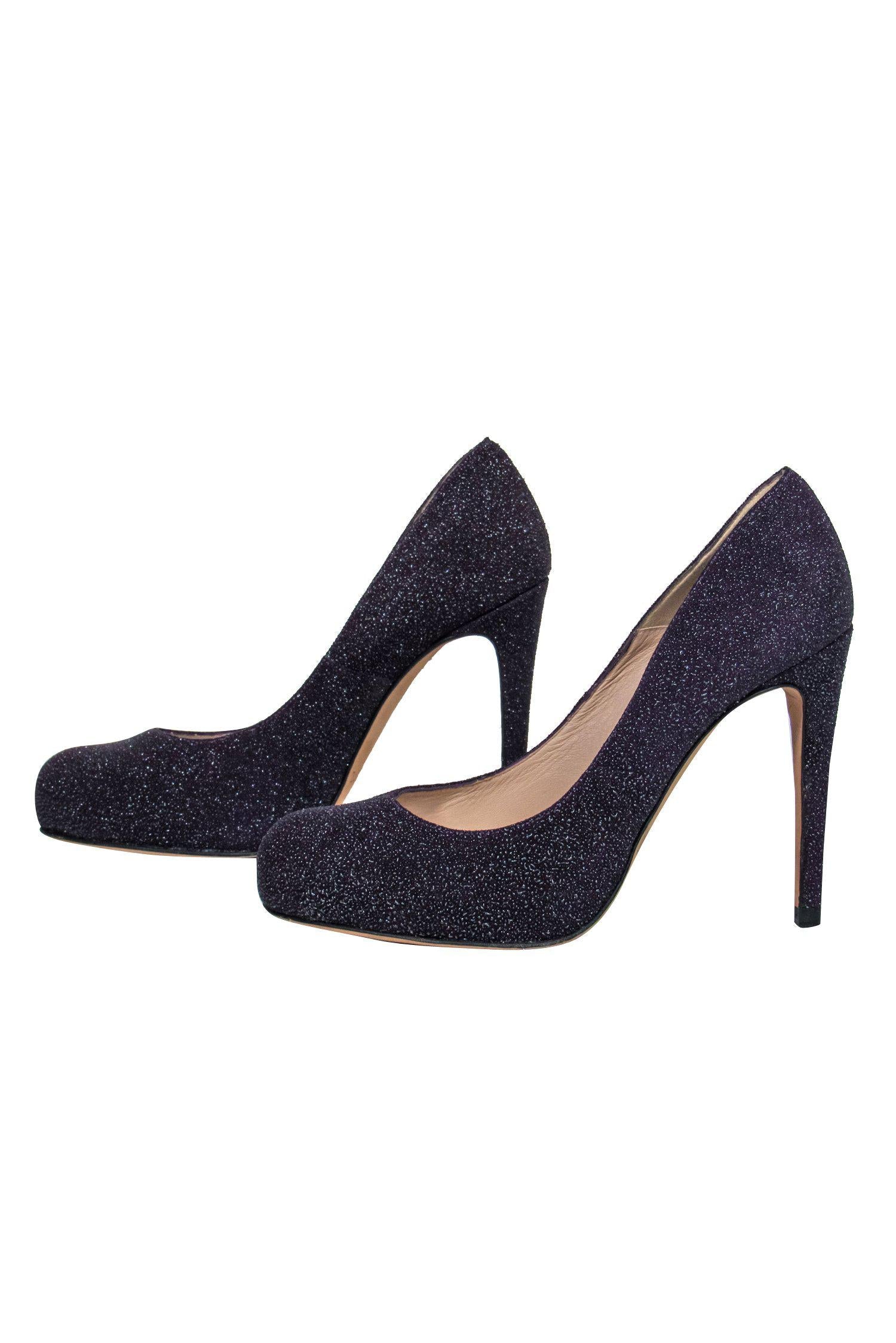 L.K. Bennett Purple Glitter Platform Pumps - Size 8.5 - Party-Ready Glam!
