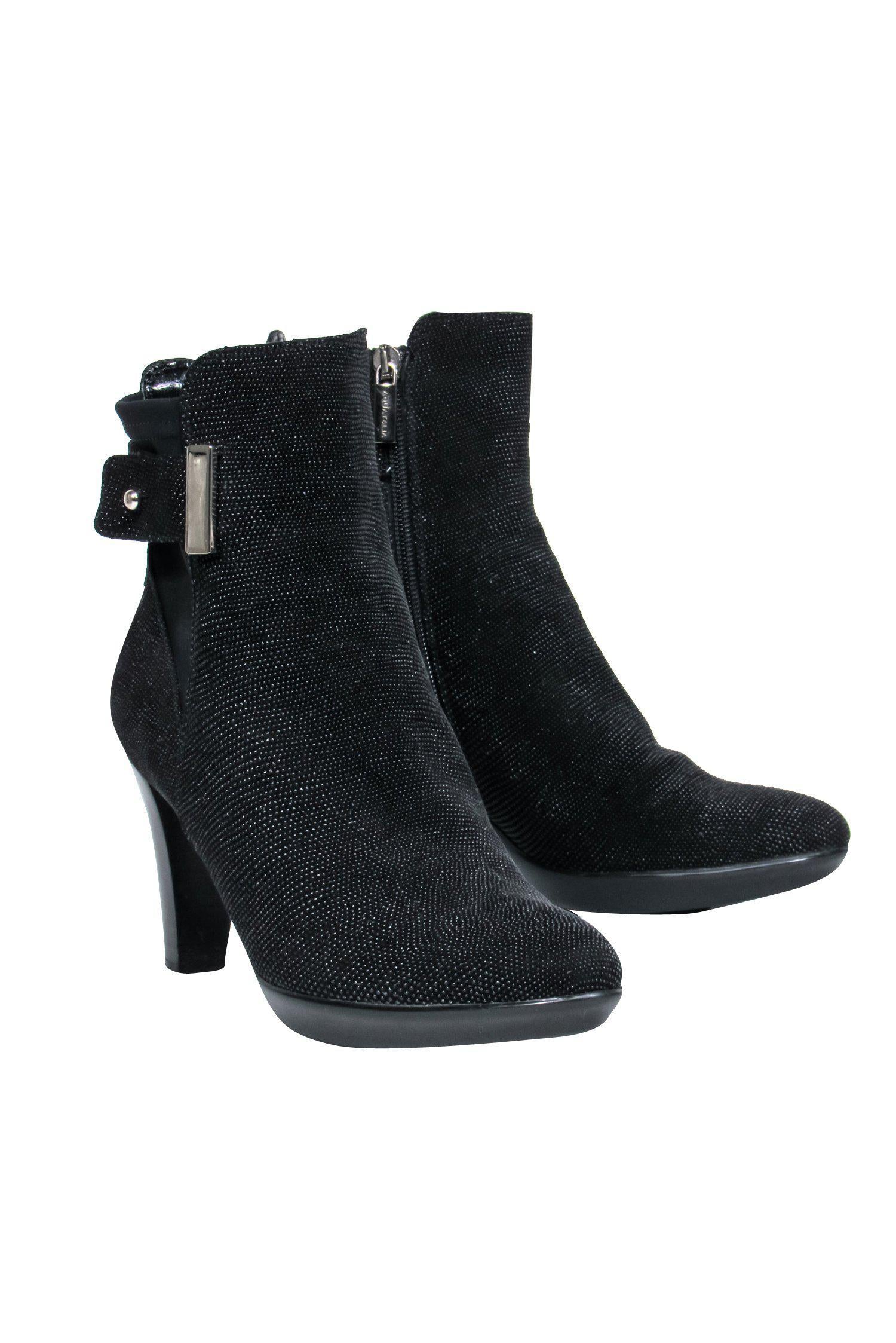 Aquatalia - Stylish Black Textured Heeled Ankle Booties Size 8