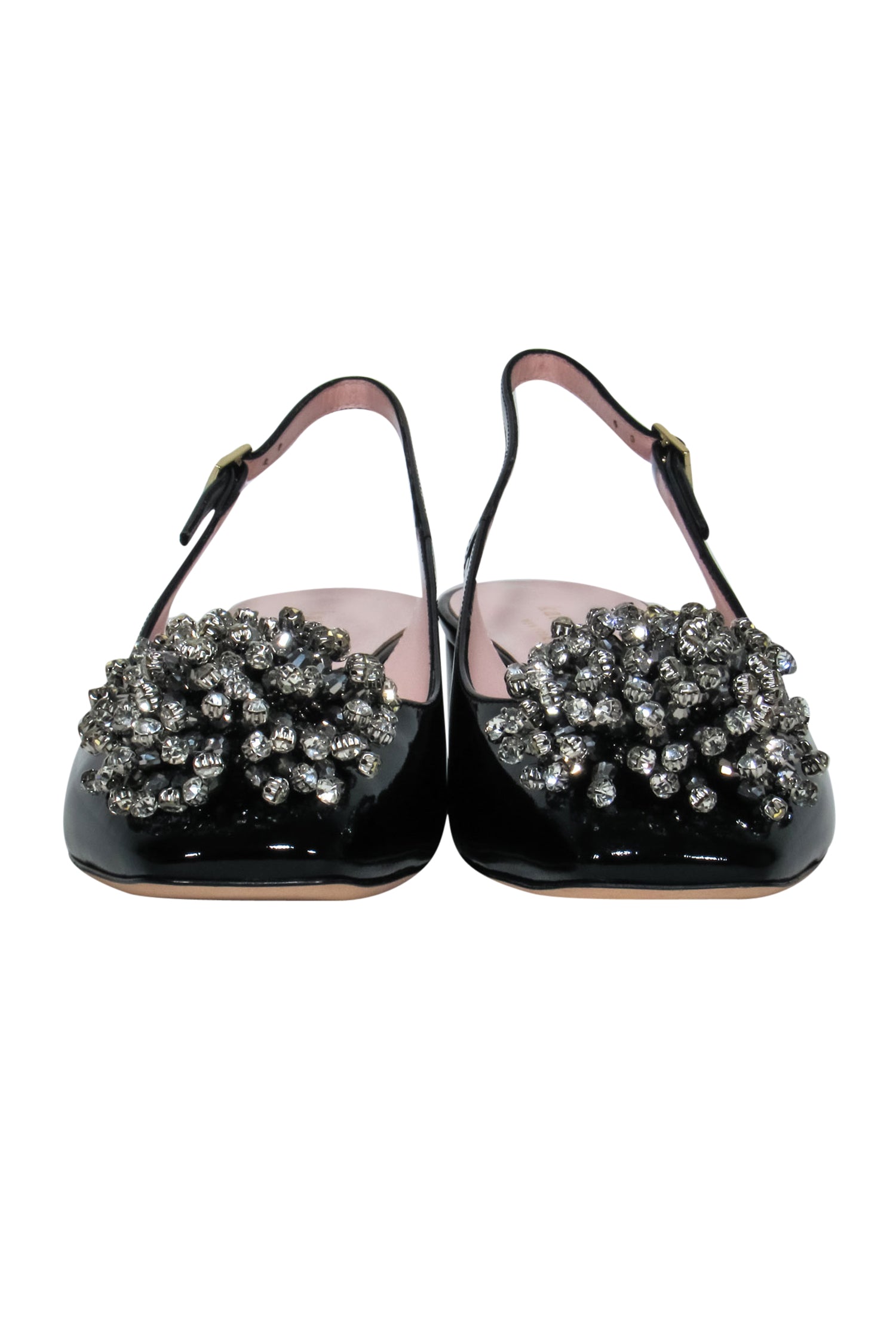 Kate Spade's Glamorous Black Patent Leather Slingback Block Heels with Rhinestone Pomps - Size 8