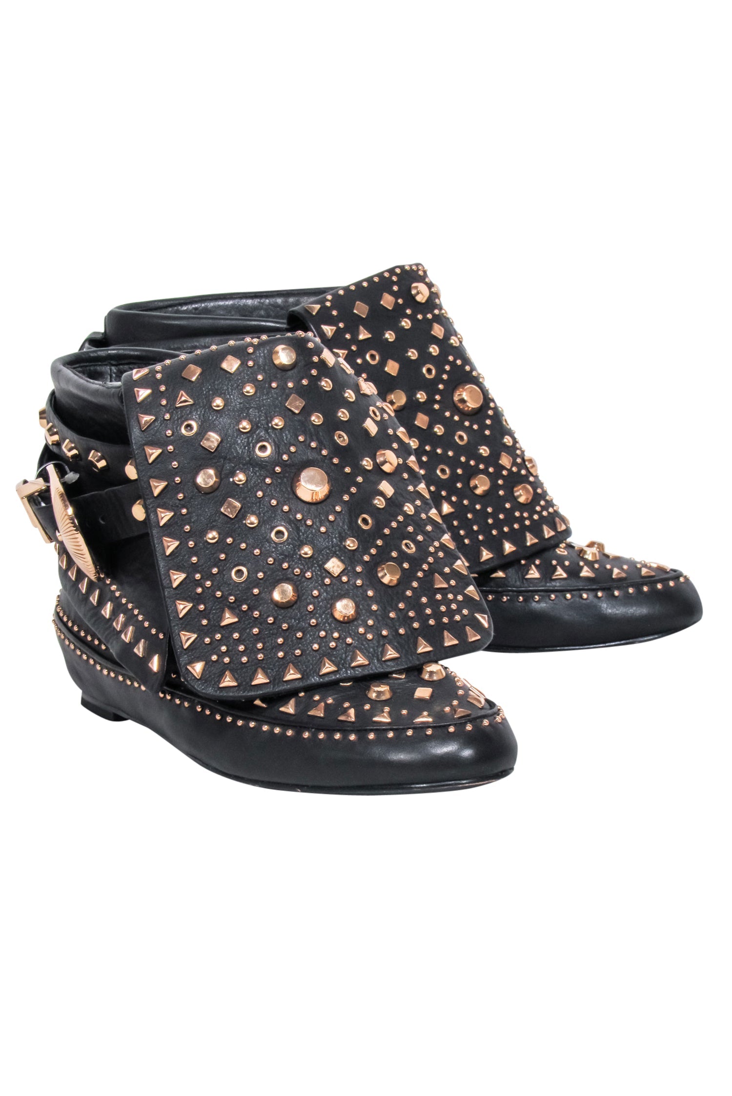 Ivy Kirzhner Black Leather Booties with Bronze Studs - Size 9
