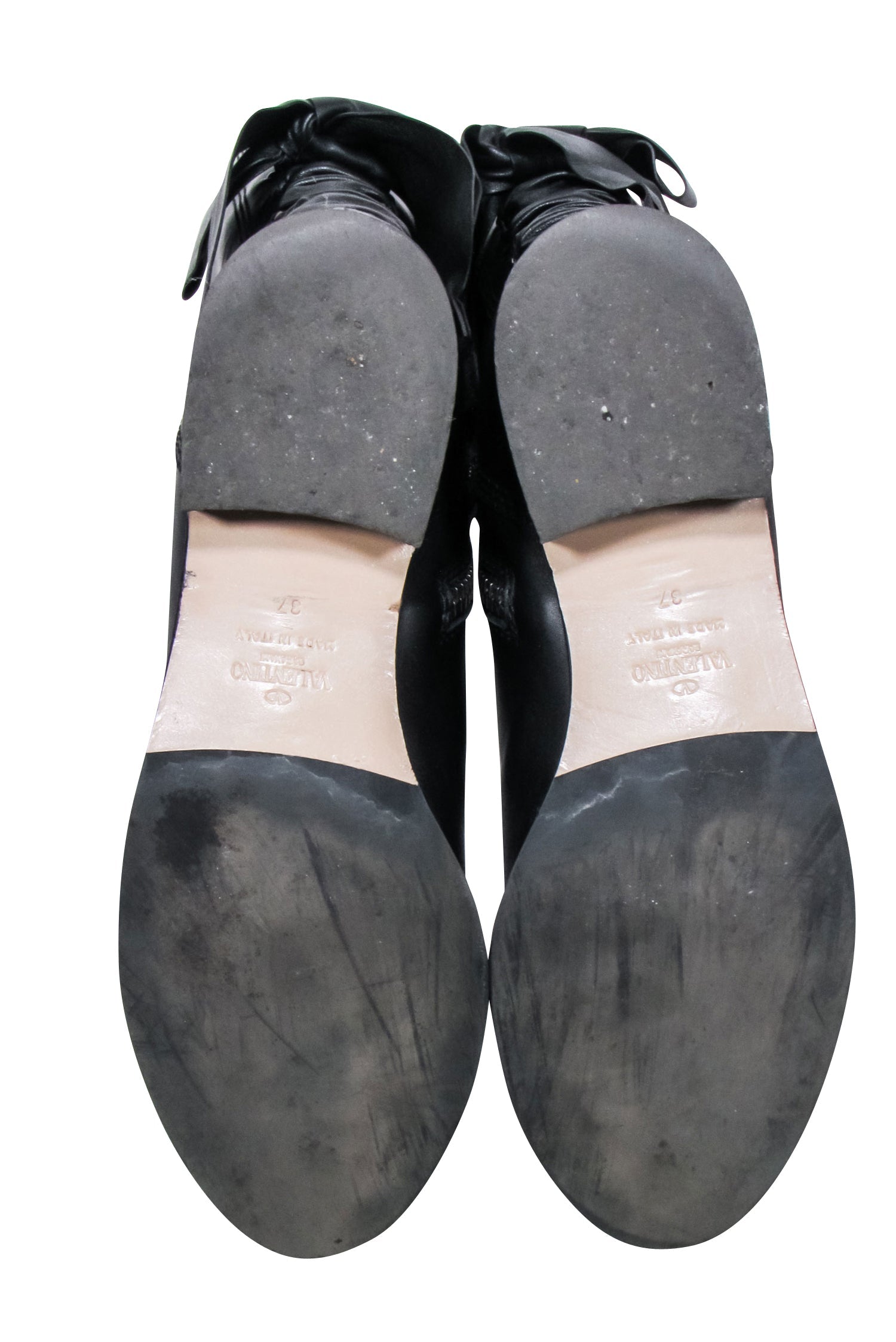 Valentino Black Leather Tall Boots with Lace - Up Bow, Size 7