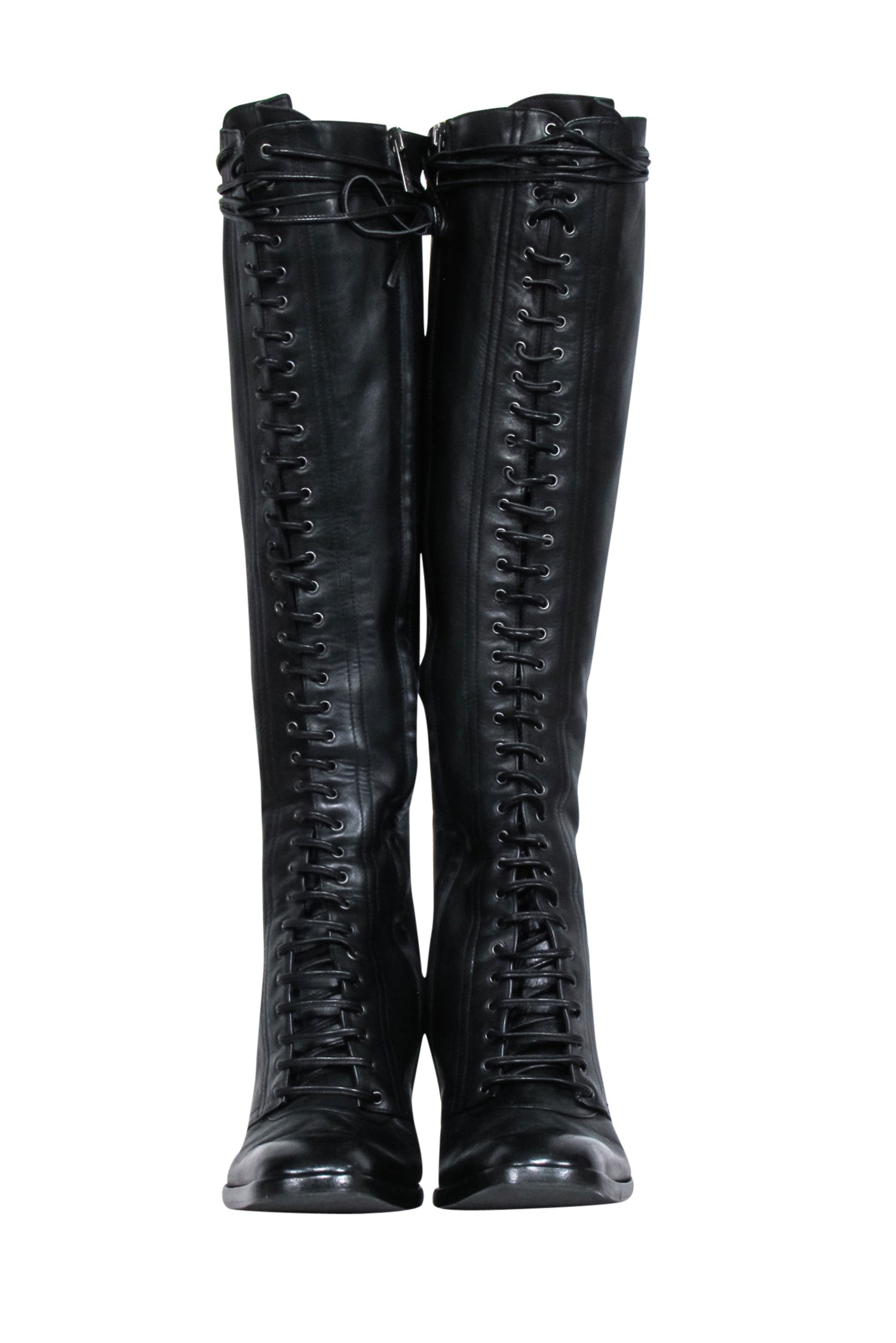 Yves Saint Laurent Stylish Black Leather Lace - Up Tall Boots in Size 9.5
