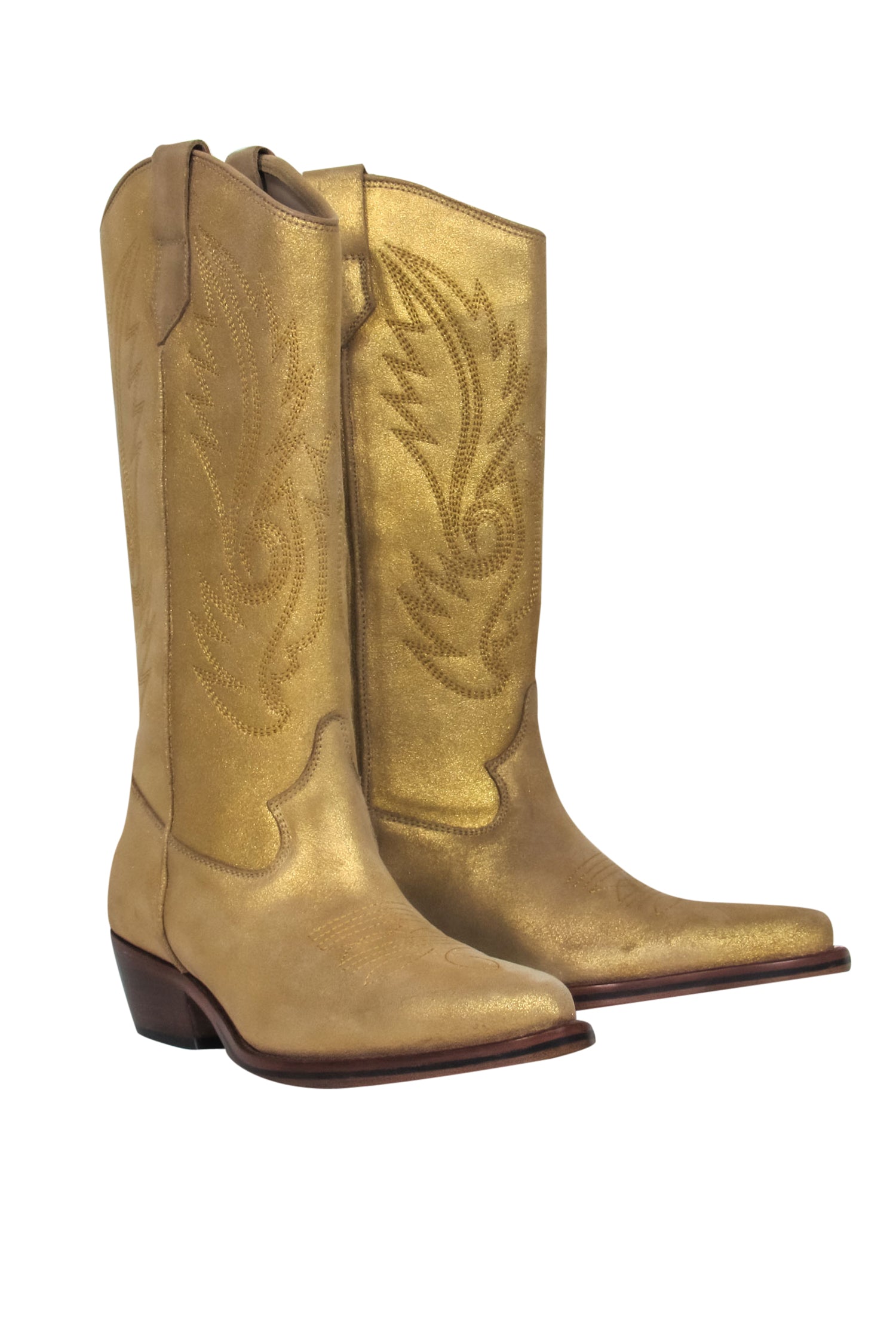 Toral Golden Glitter Suede Cowboy Boots - Size 10 - Add Some Sparkle to Your Step!