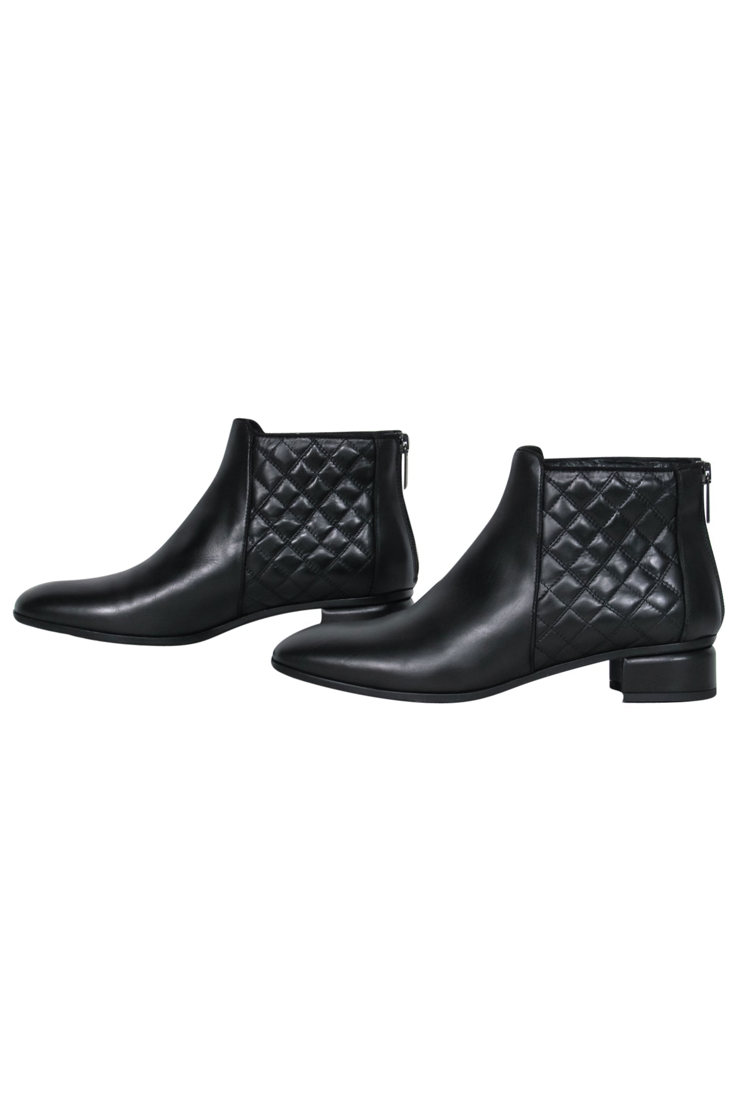 Aquatalia Black Leather Quilted Trim Block Heel Ankle Booties - Size 9