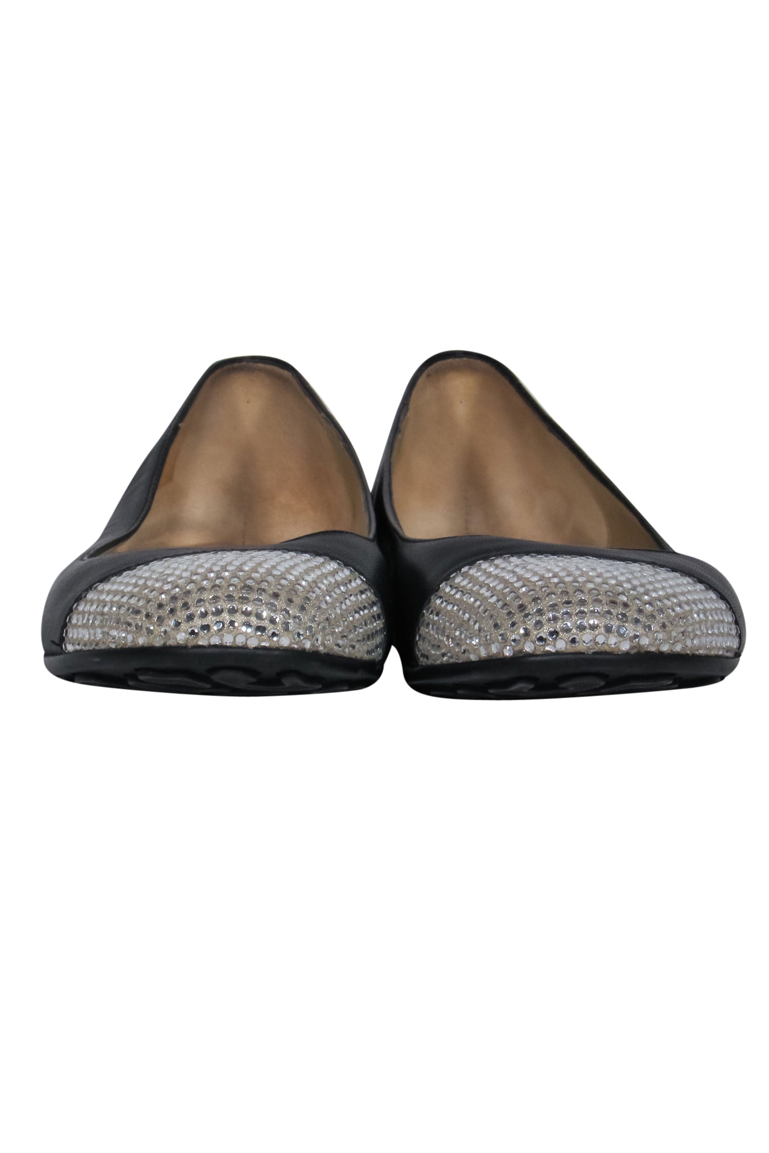 Jimmy Choo Black Leather Rhinestone Cap Toe Ballet Flats - Size 6: Sparkle in Style!