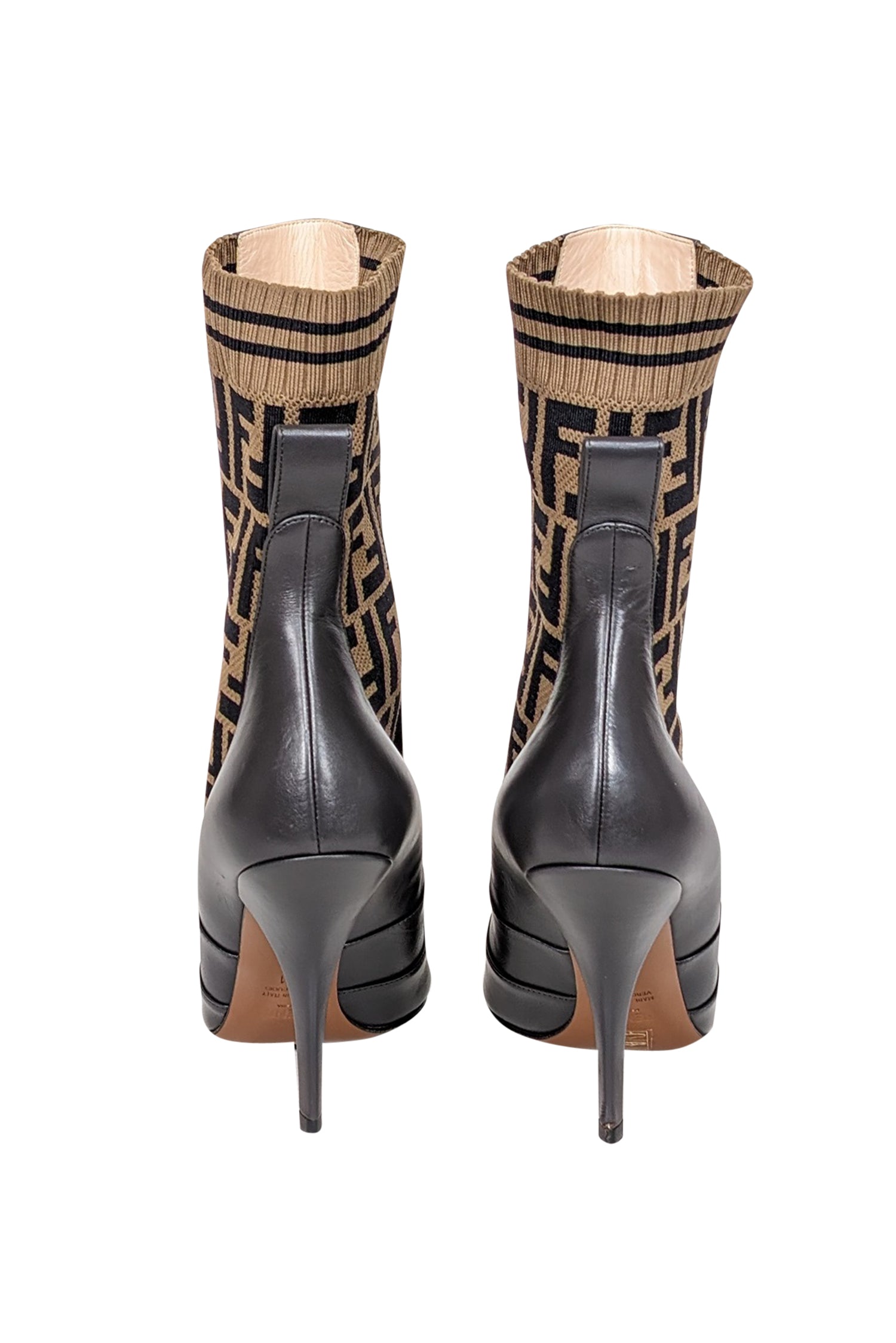Fendi - Gorgeous Brown Leather & Monogram FF Knit Short Boots in Size 11