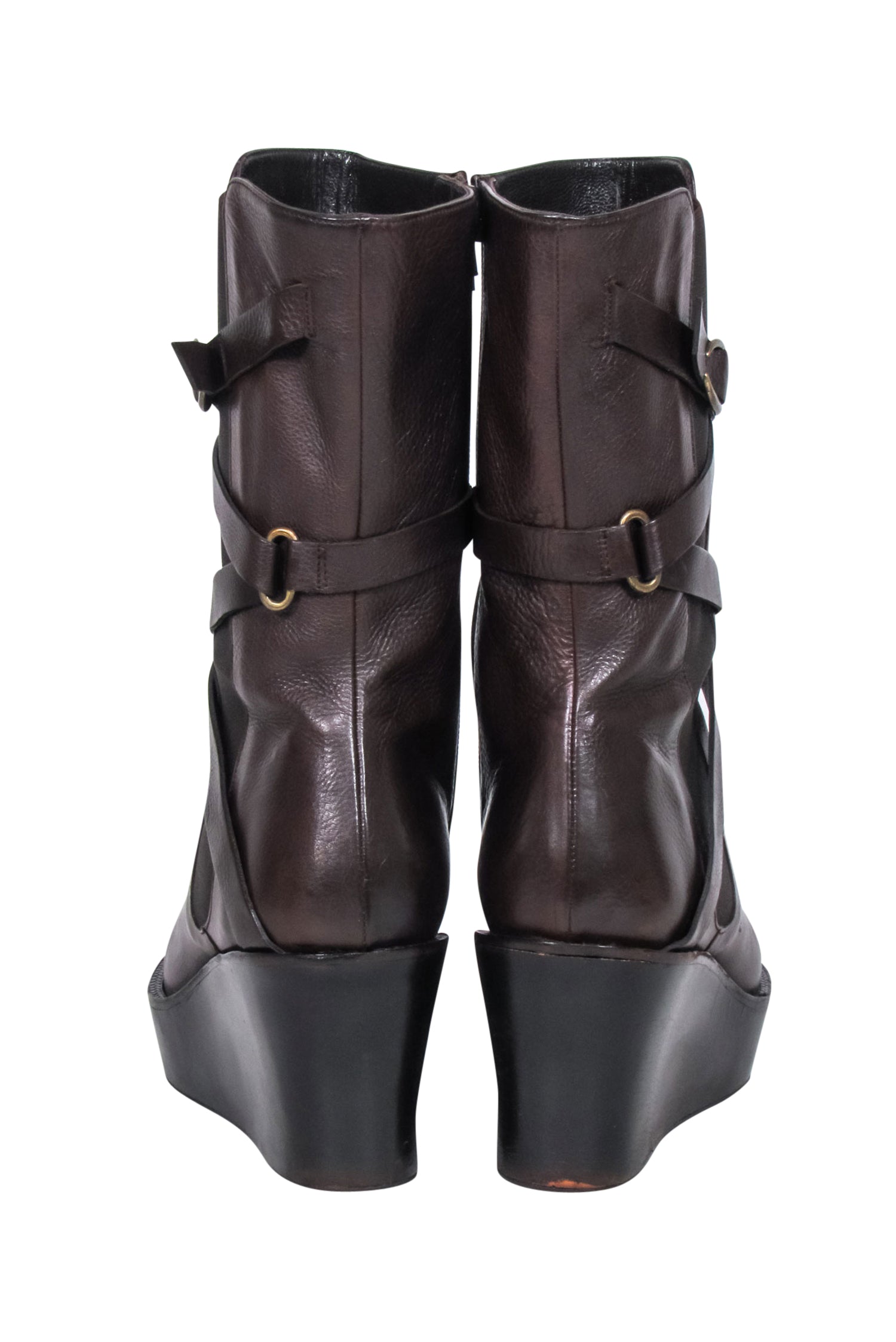 Stuart Weitzman Brown Buckle Wedged Boots - Size 8.5, Winter Style Essential