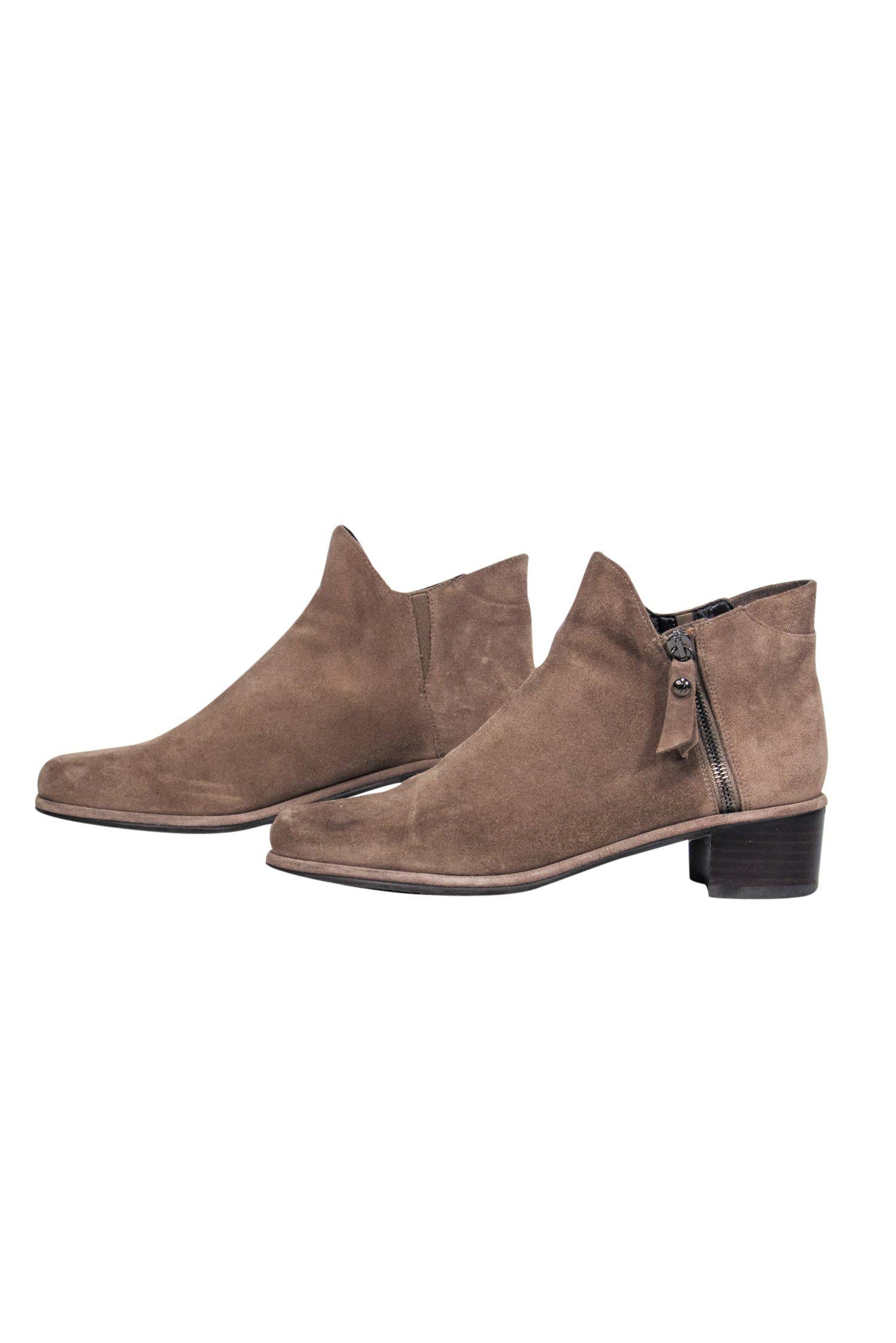 Stuart Weitzman Dark Beige Suede Ankle Booties - Size 6.5 - Strut in Style!