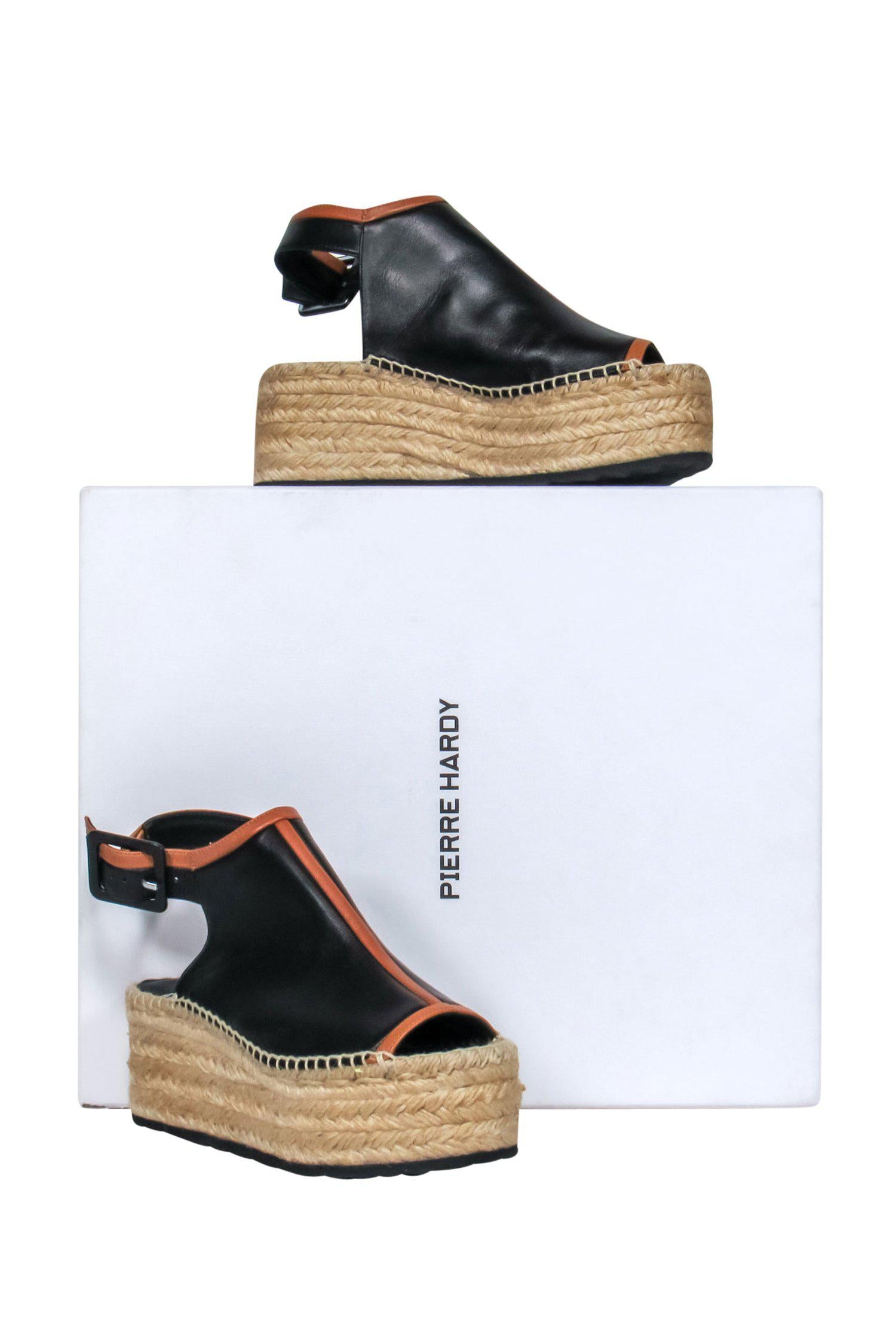 Pierre Hardy - Stunning Black & Brown Leather Woven Platform Peep Toe Espadrilles, Size 6