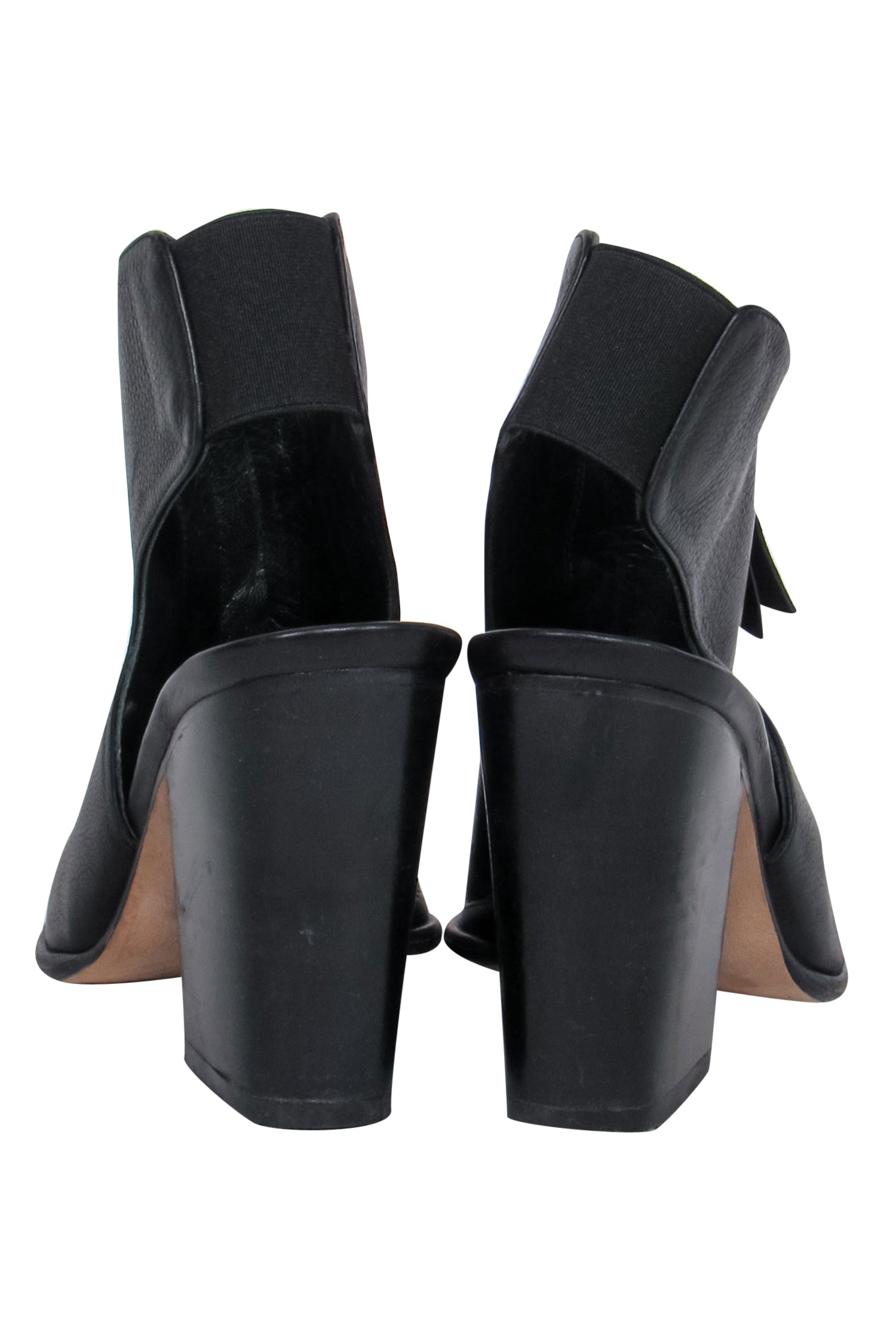 Stuart Weitzman - Stylish Black Smooth Leather Zippered Open Toe Block Heels in Size 7