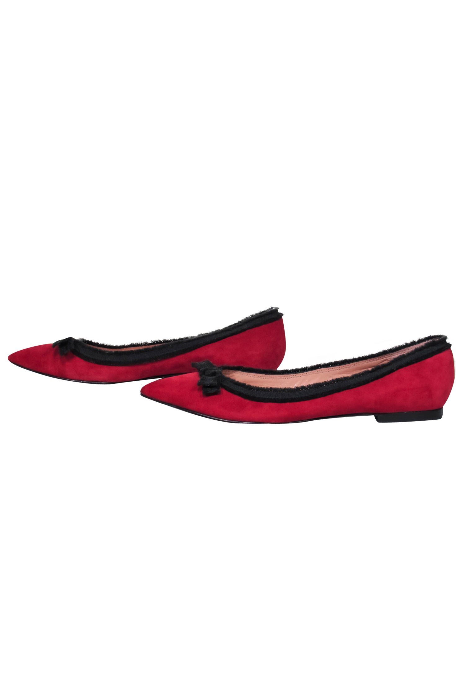 Marc by Marc Jacobs Red Suede Pointed Toe Flats with Black Trim and Bow - Size 9