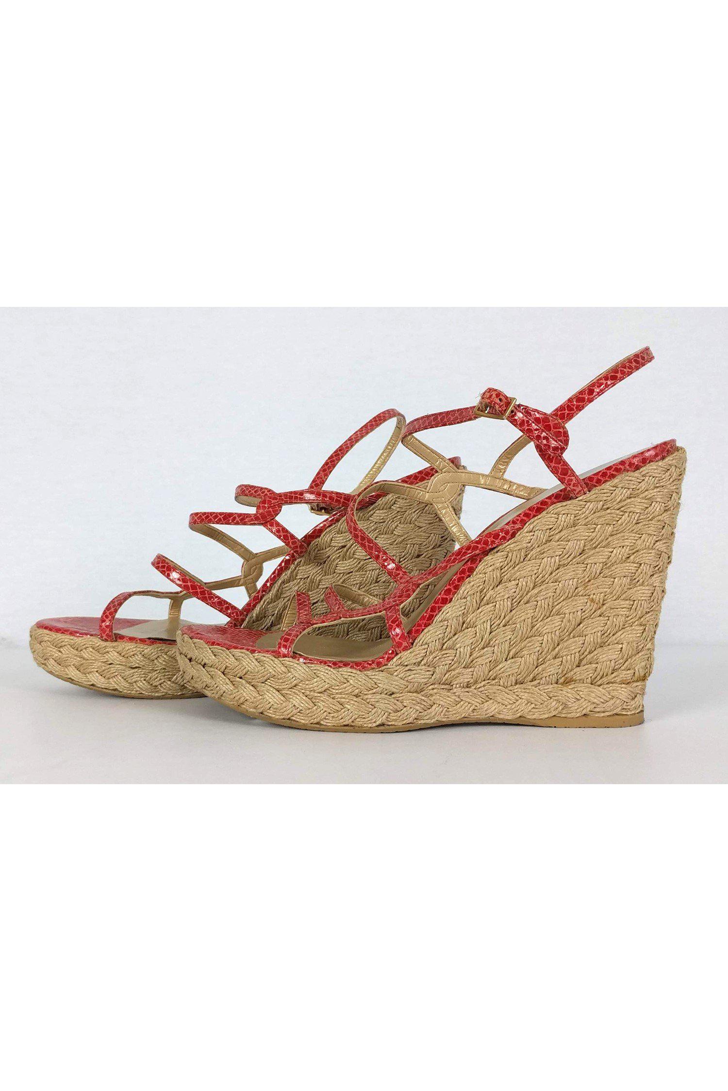 Stuart Weitzman's Stunning Red Snakeskin Strappy Wedges - Size 10